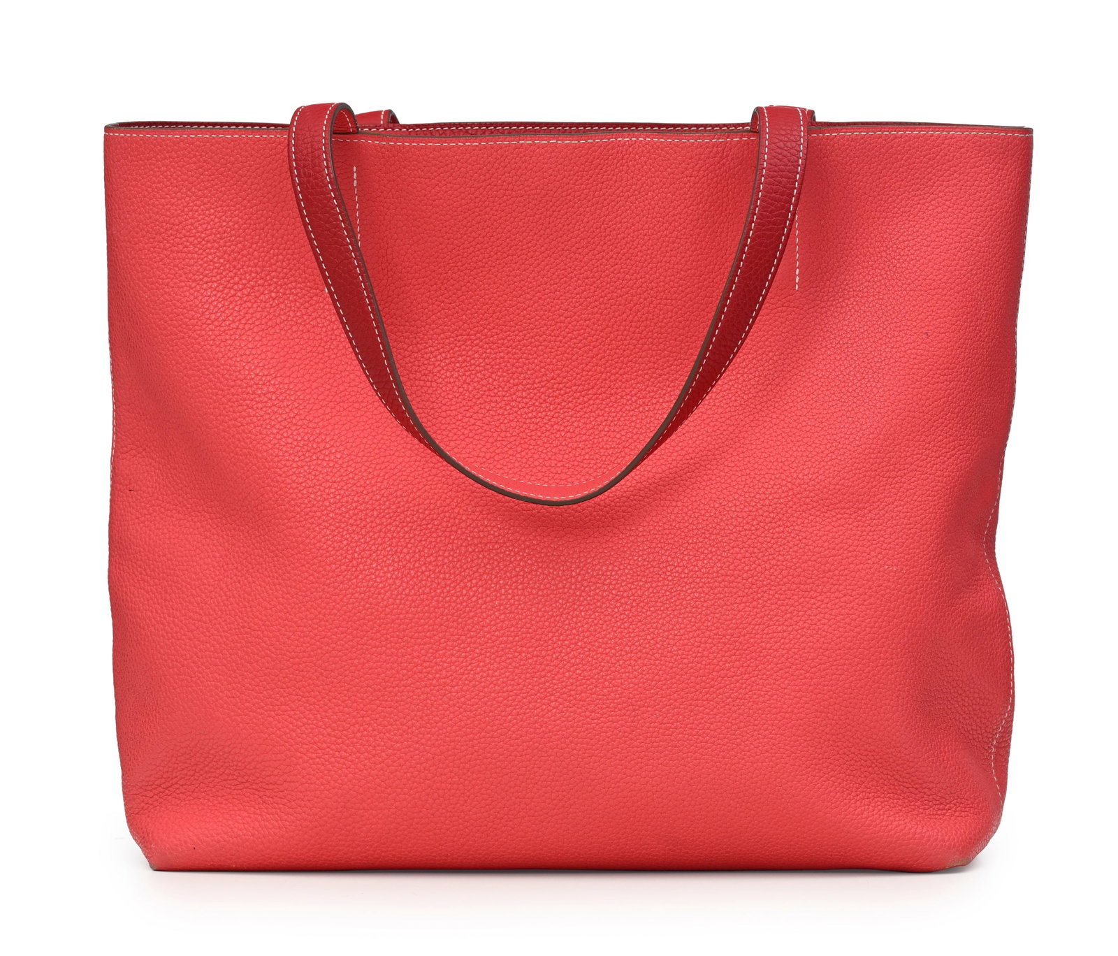 Hermès, sac Double Sens en cuir Clémence rouge et corail, piqué sellier blanc, housse - 4