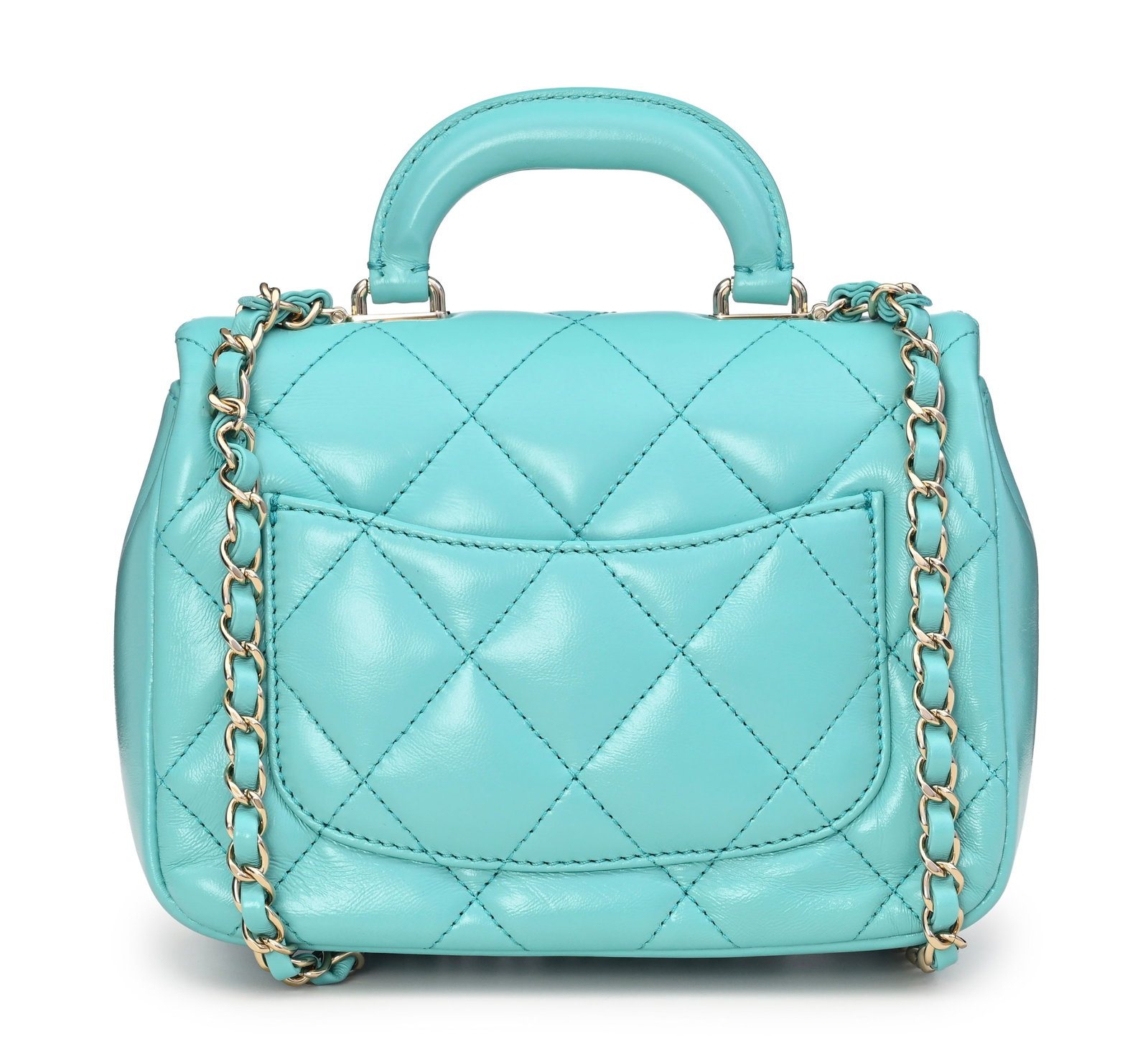 Chanel, sac à rabat Mini Coco Trip en cuir d'agneau turquoise brillant, année 2024, poign& - 2