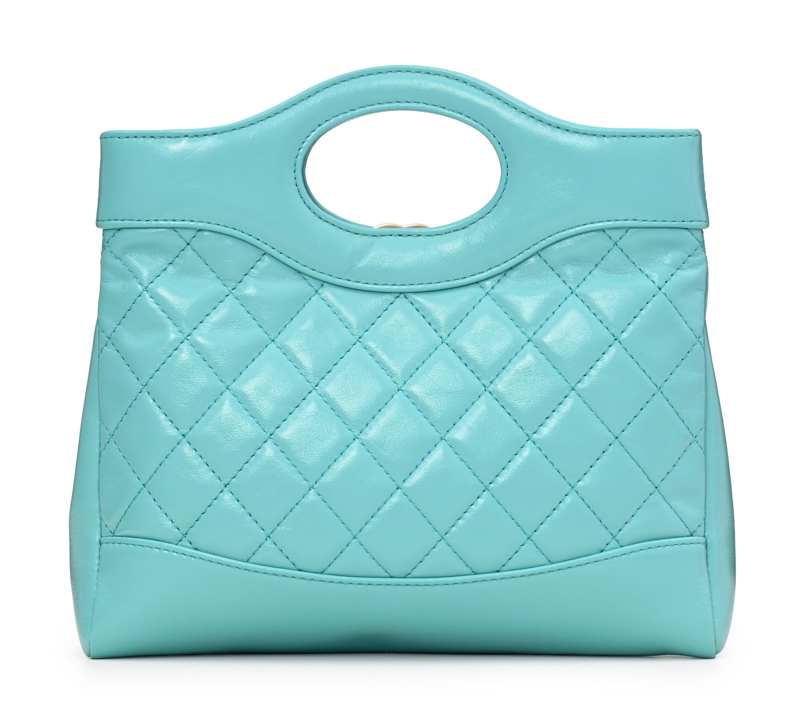 Chanel, sac 31 Mini Tote en cuir brillant turquoise, double bandoulière en cuir simple et à - 3