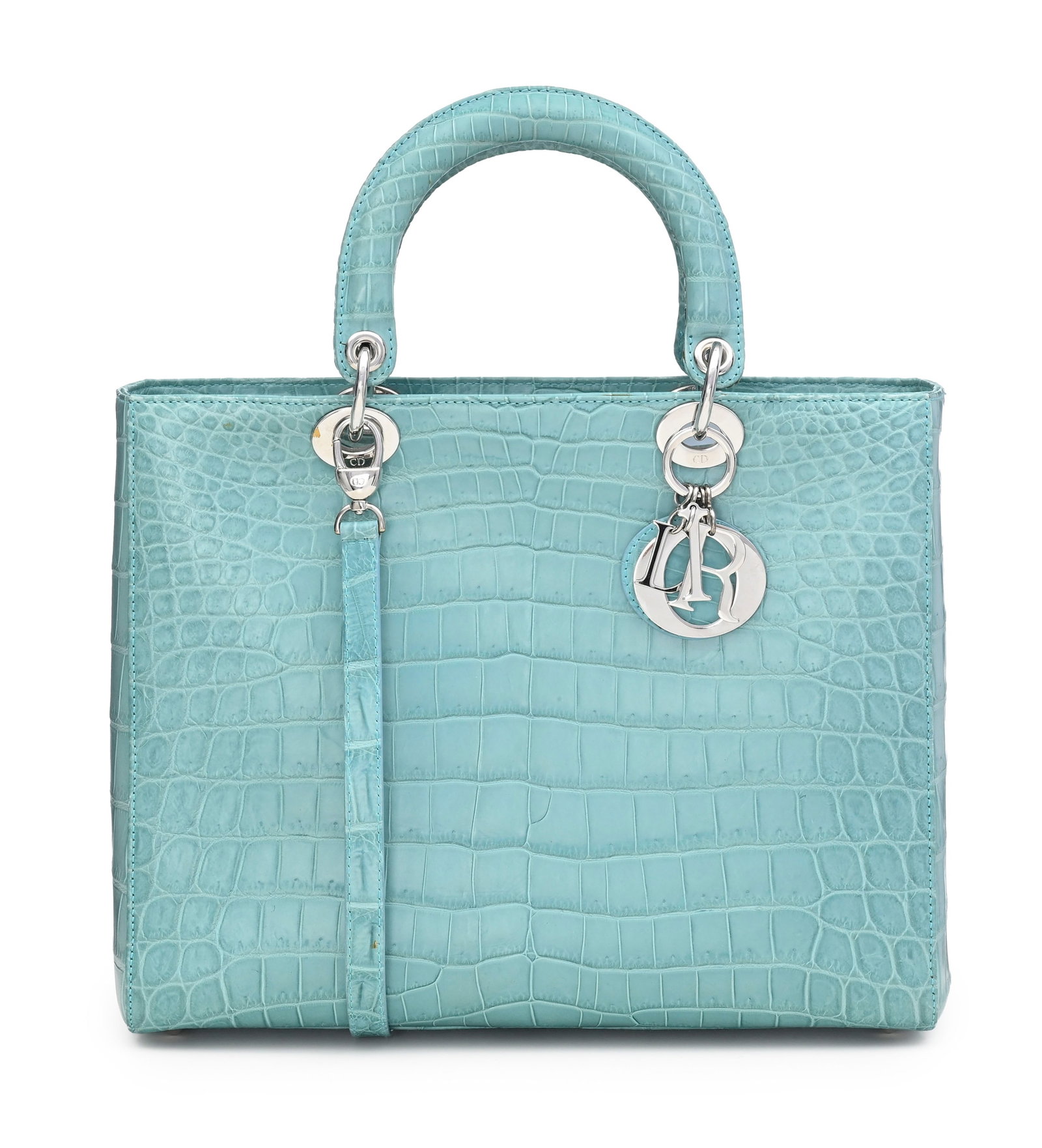 Christian Dior, sac Lady Dior Large en crocodile aqua marine mat, charmes D.I.O.R., bandoulière: Christian Dior, sac Lady Dior Large en crocodile aqua marine mat, charmes D.I.O.R., bandoulière, housse, 24x31 cm + Des restrictions d’exportation ou d’expédition peuvent s’