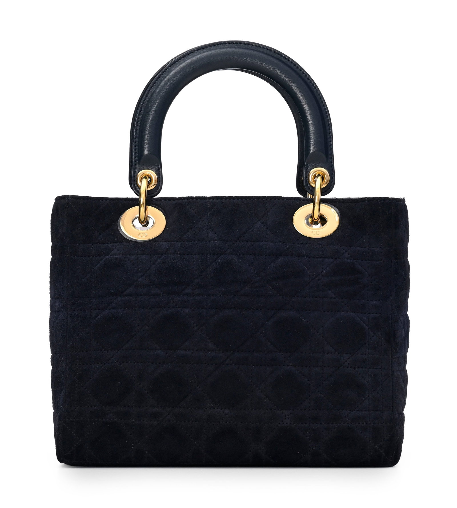 Christian Dior, sac Lady Dior Medium en daim bleu nuit matelassé cannage, charmes D.I.O.R., poi - 2