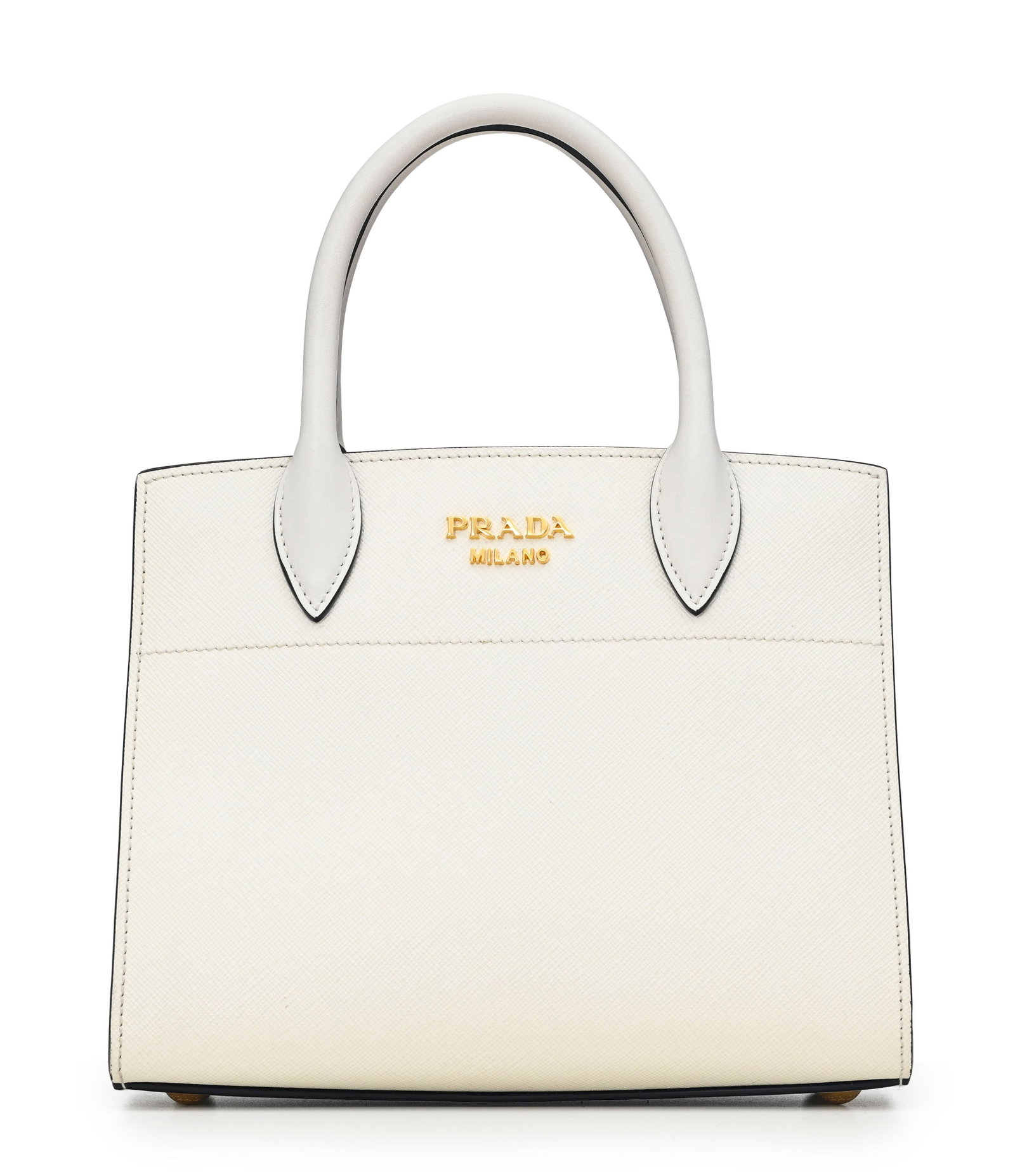 Prada, sac Saffiano City Mini Bibliothèque en cuir blanc saffiano avec soufflet rose, bandouli&: Prada, sac Saffiano City Mini Bibliothèque en cuir blanc saffiano avec soufflet rose, bandoulière, 18x22 cm Condition Excellent état de conservation
