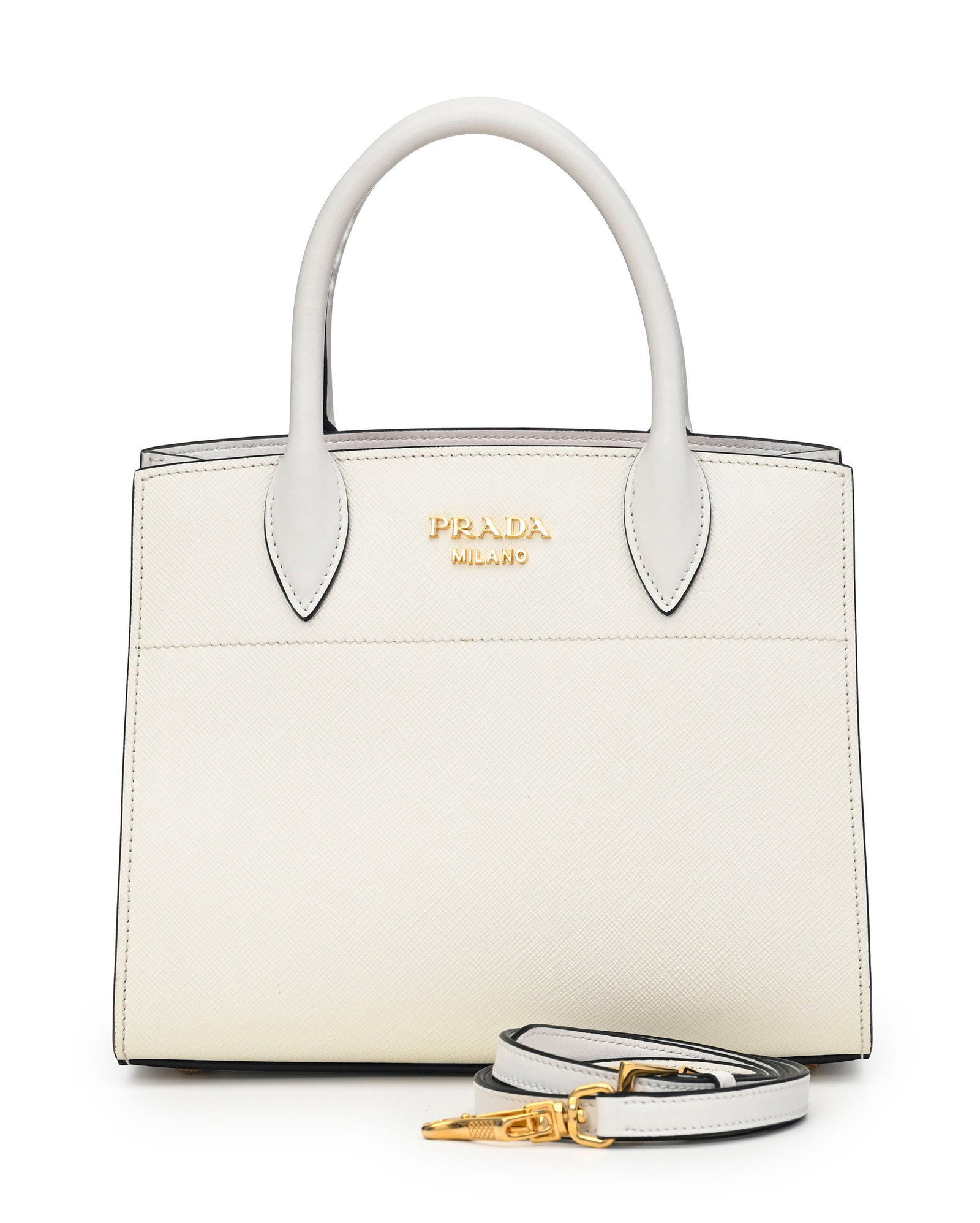 Prada, sac Saffiano City Mini Bibliothèque en cuir blanc saffiano avec soufflet rose, bandouli& - 2