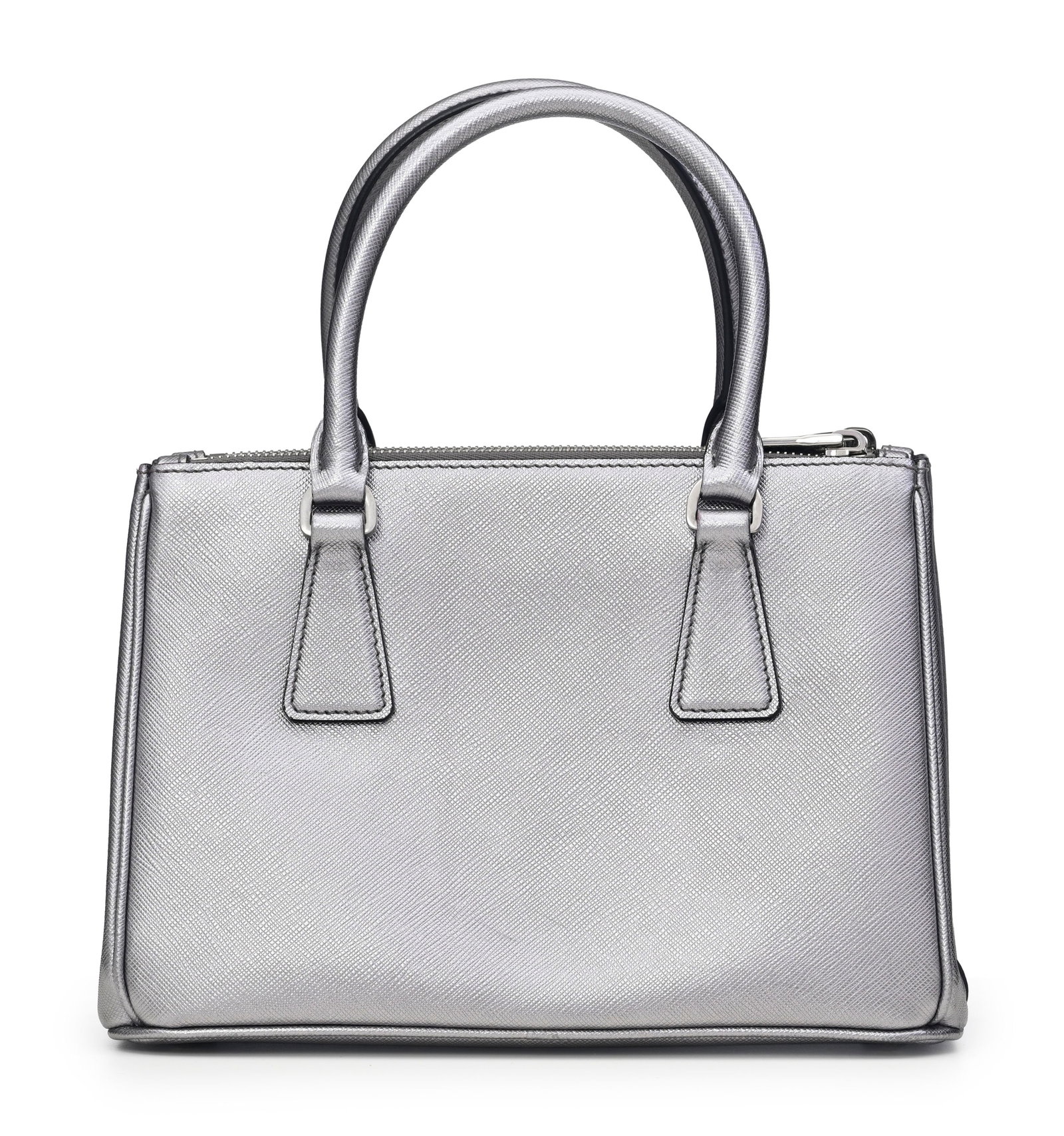 Prada, sac Galleria Mini saffiano tote en cuir métallisé platine, bandoulière, housse - 3