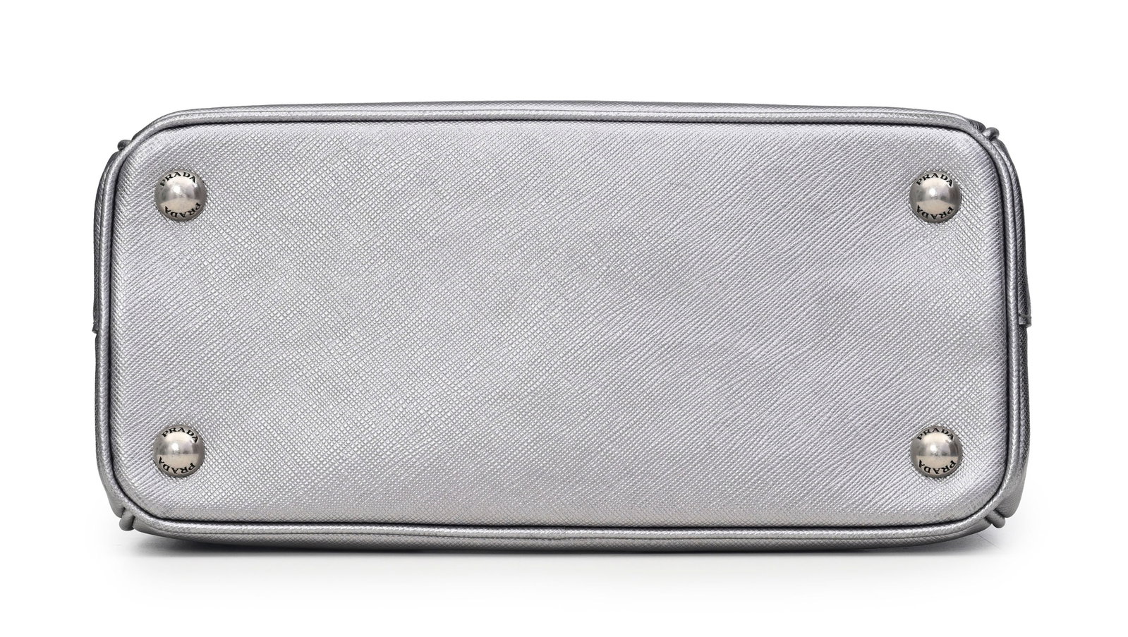 Prada, sac Galleria Mini saffiano tote en cuir métallisé platine, bandoulière, housse - 4