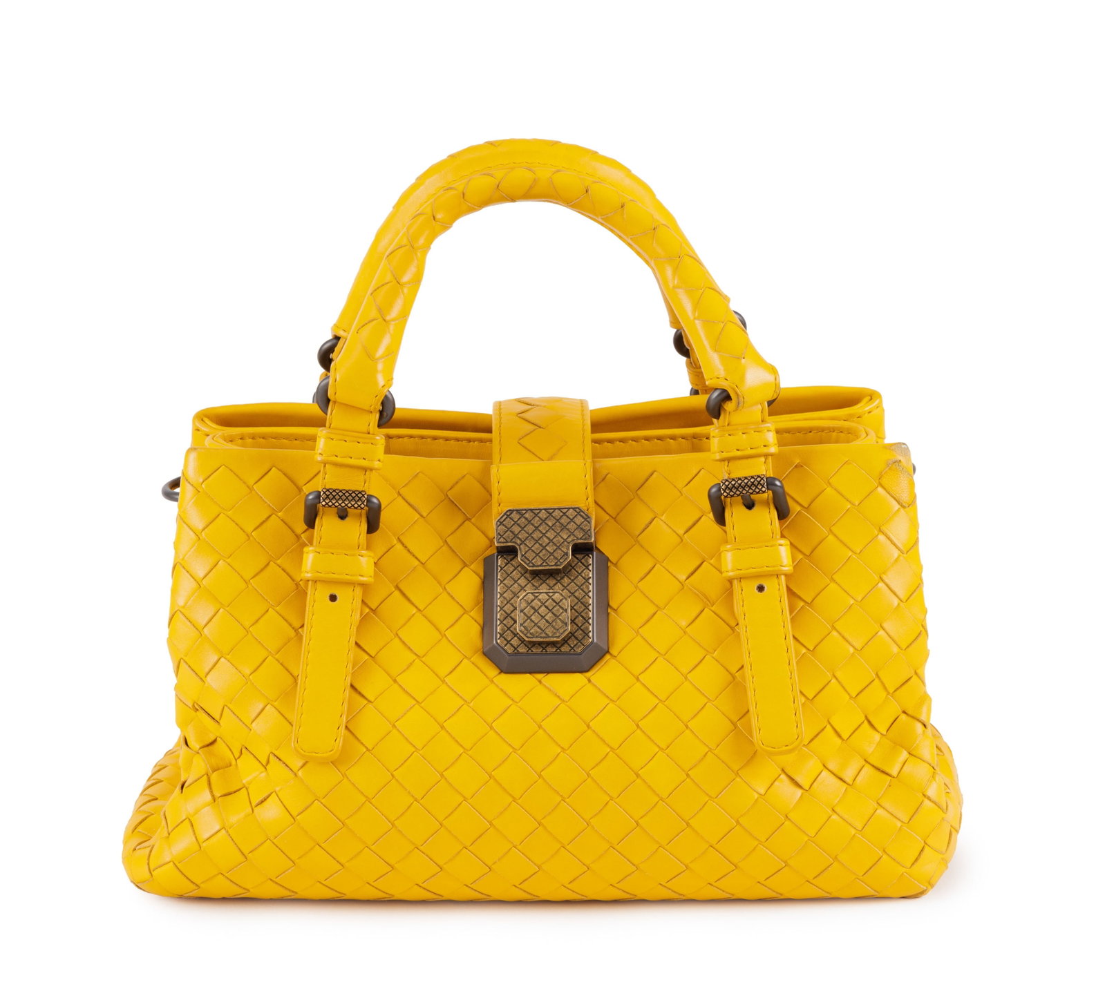 Bottega Veneta, sac Weave Tote en cuir intrecciato nappa jaune, bandoulière, accessoire miroir, (1 of 3)