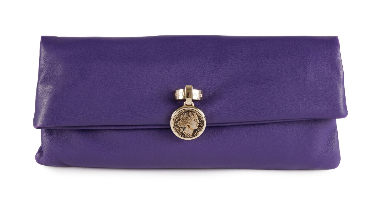 Bulgari, pochette à rabat Monete en cuir indigo, fermoir Bvlgari avec pièce moderne, int&#: Bulgari, pochette à rabat Monete en cuir indigo, fermoir Bvlgari avec pièce moderne, intérieur turquoise, housse, 12,5x27 cm Condition Excellent état de conservation