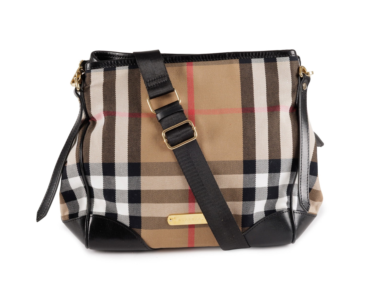 Burberry, sac Canterbury House Check tote en cuir noir et toile, 25x27 cm (1 of 4)