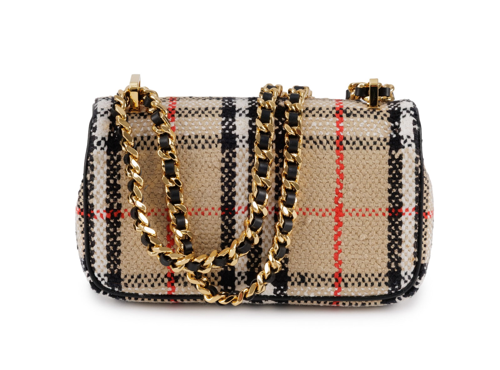 Burberry, sac mini Lola en tweed avec finitions en cuir noir, rabat avec fermoir TB, longue bandouli - 2