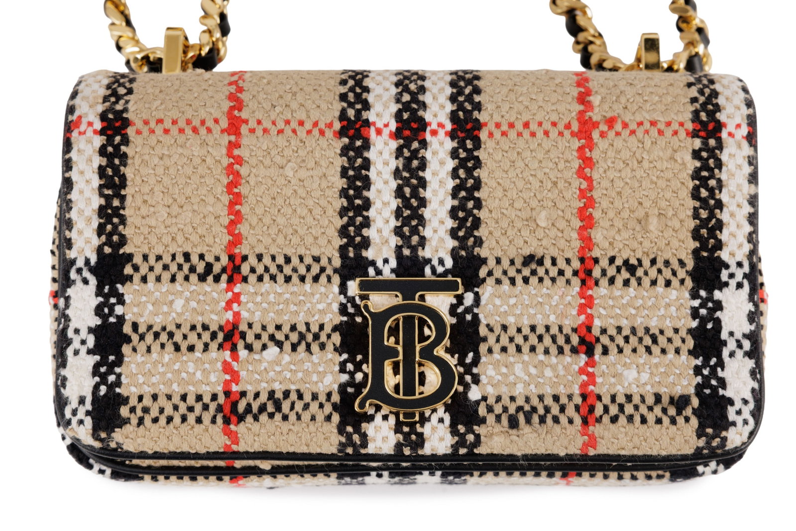 Burberry, sac mini Lola en tweed avec finitions en cuir noir, rabat avec fermoir TB, longue bandouli - 3