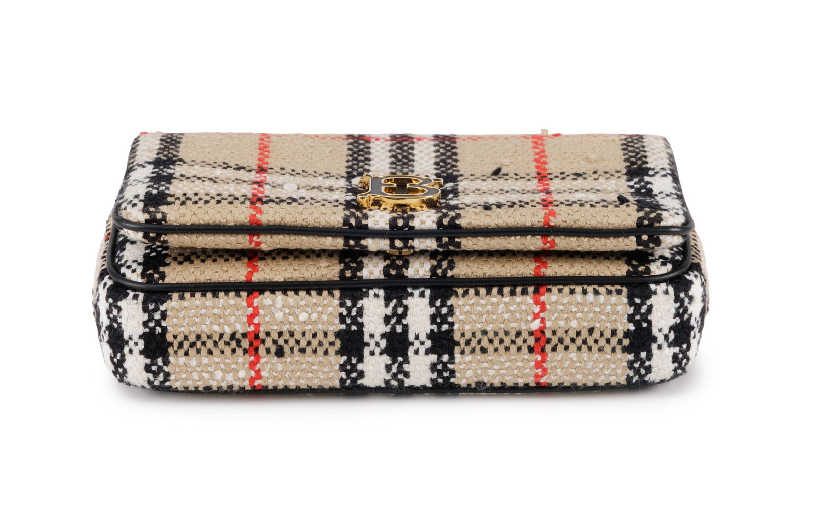 Burberry, sac mini Lola en tweed avec finitions en cuir noir, rabat avec fermoir TB, longue bandouli - 4