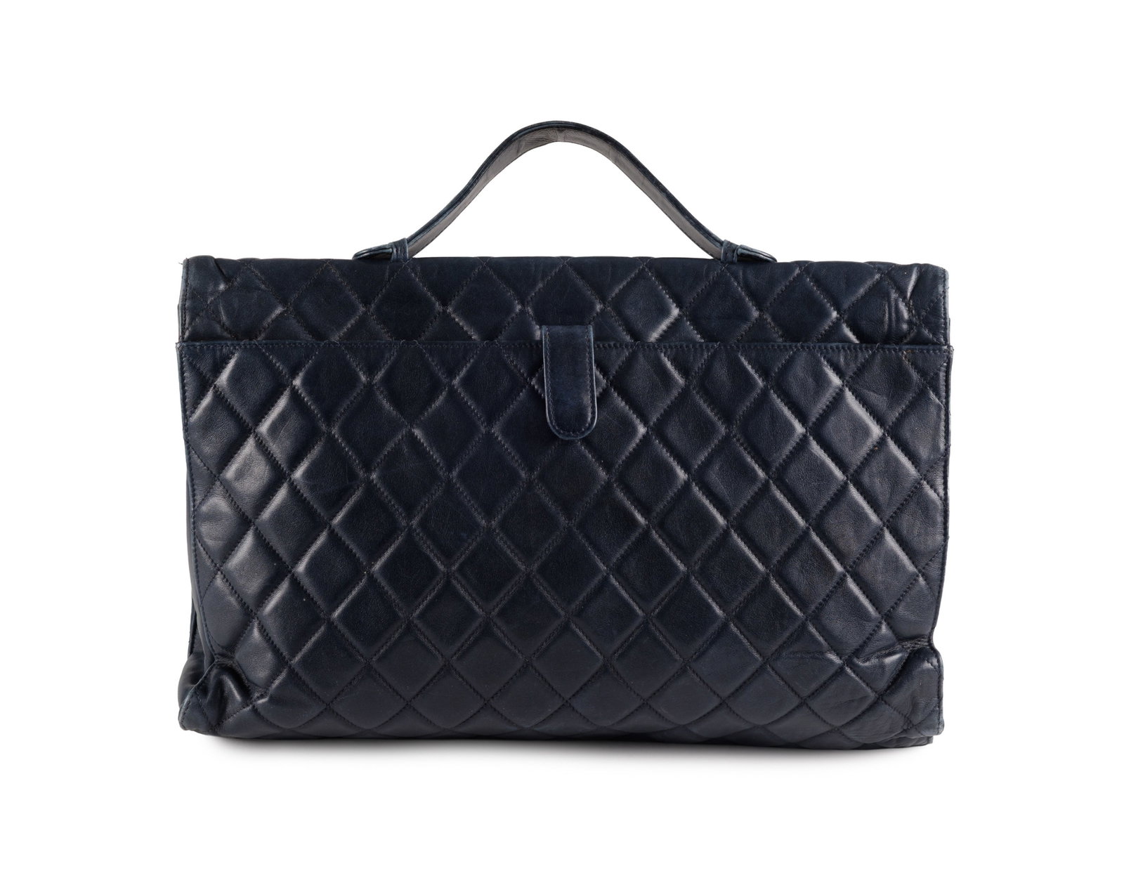 Chanel, porte documents vintage en cuir bleu matelassé, rabat enveloppe, poignée sur le de - 2