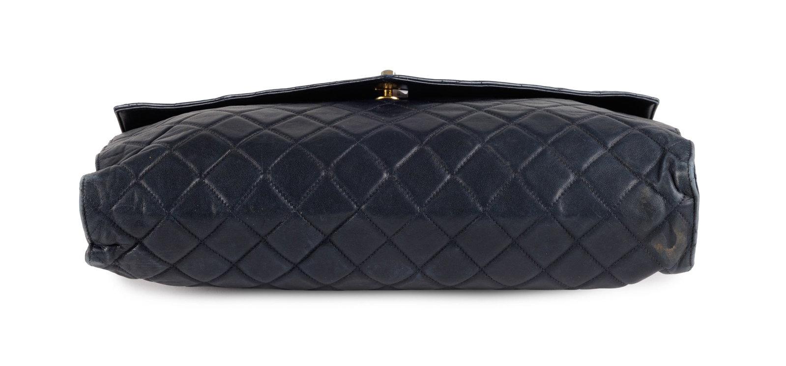 Chanel, porte documents vintage en cuir bleu matelassé, rabat enveloppe, poignée sur le de - 3