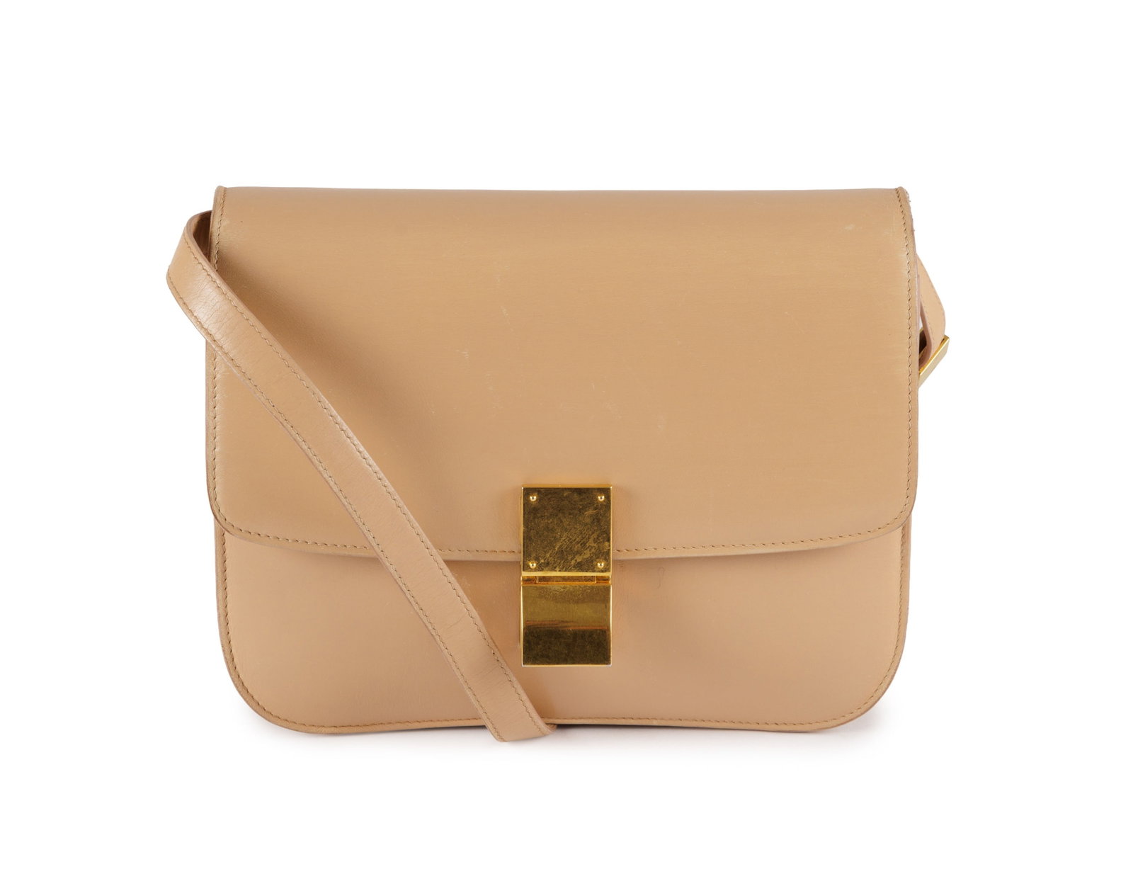 Céline, sac Classic Box en cuir lisse couleur Powder, longue bandoulière, housse, 18x23,5 : Céline, sac Classic Box en cuir lisse couleur Powder, longue bandoulière, housse, 18x23,5 cm Condition Bon état général Légères usures aux angles Présence de