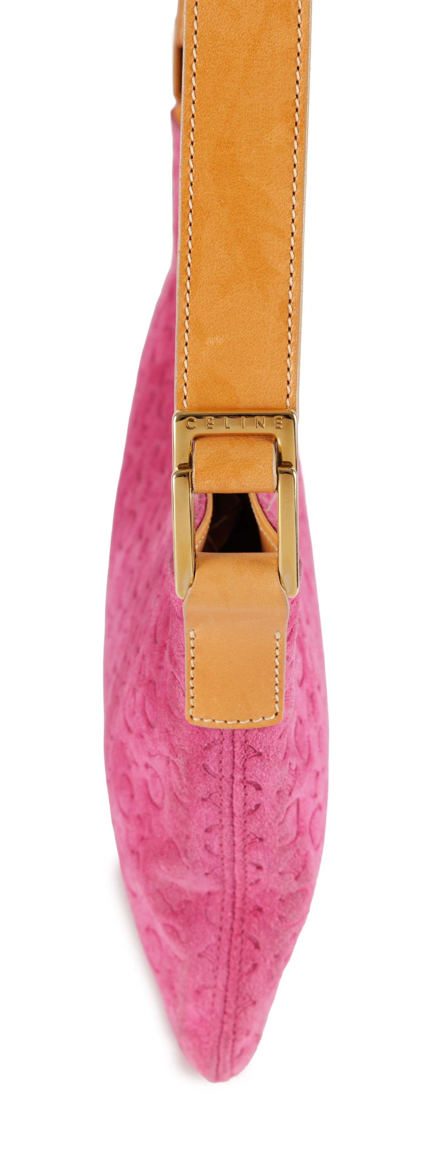 Céline, sac porté épaule en daim rose fuchsia Monogram empreinte, bandoulière en - 4