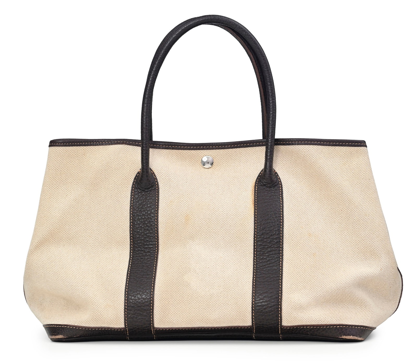 Hermès, sac Garden Party en toile H beige et cuir Negonda marron, année 2003, 24x38 cm - 2