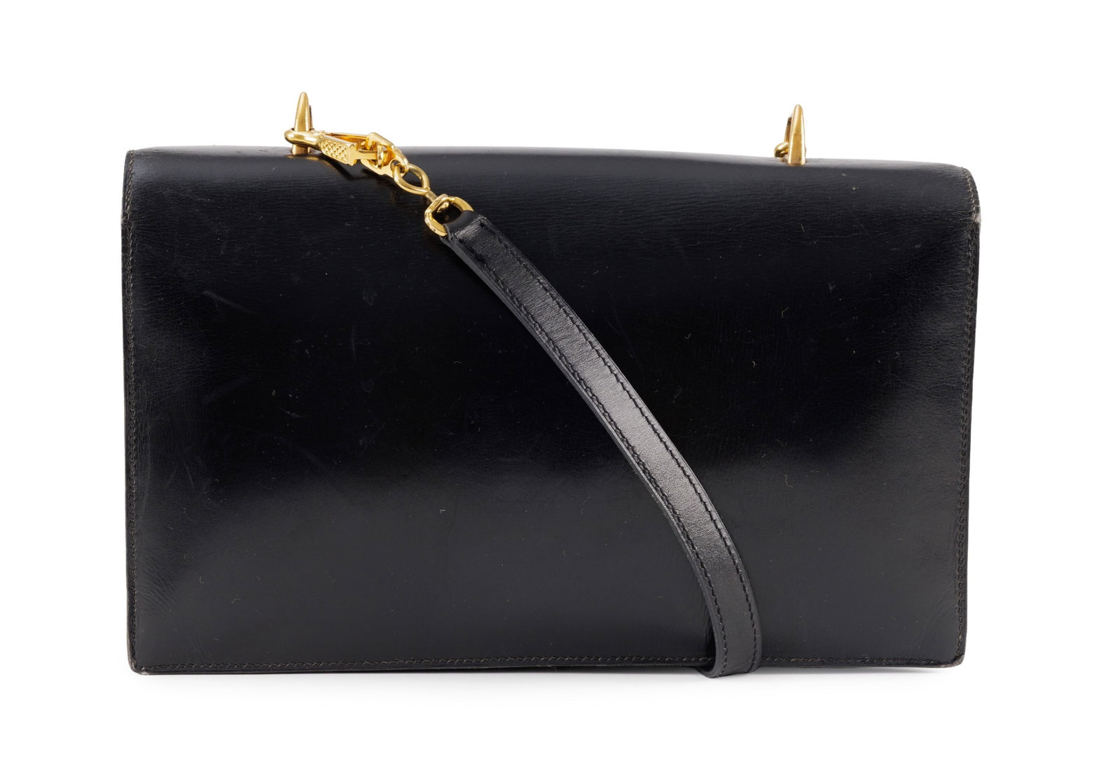 Hermès, sac à rabat vintage en cuir de box noir, fermoir bouton avec poignée en m - 2