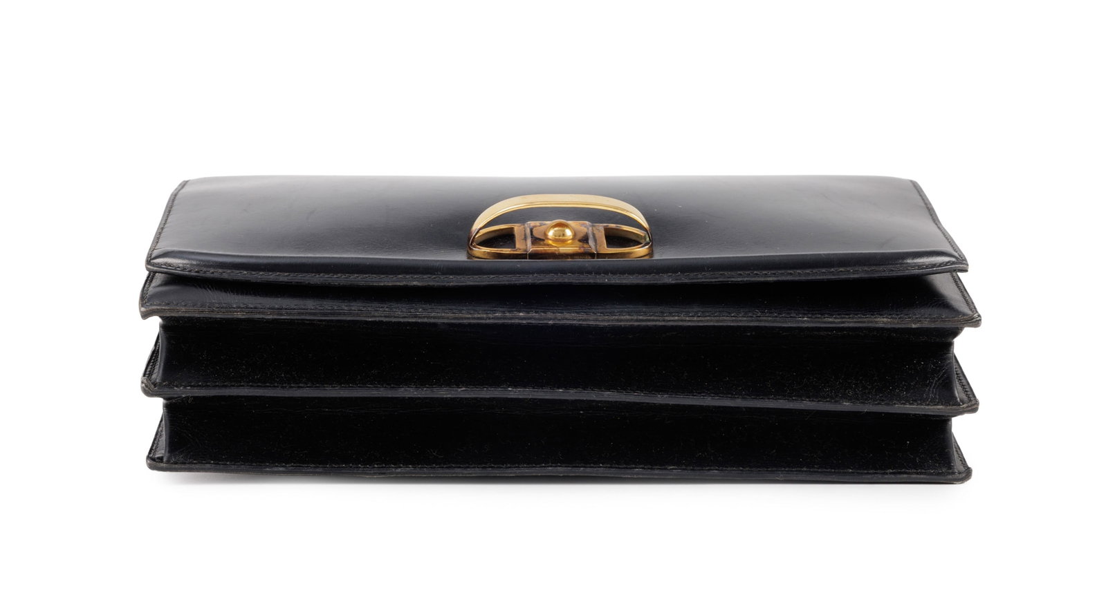 Hermès, sac à rabat vintage en cuir de box noir, fermoir bouton avec poignée en m - 4