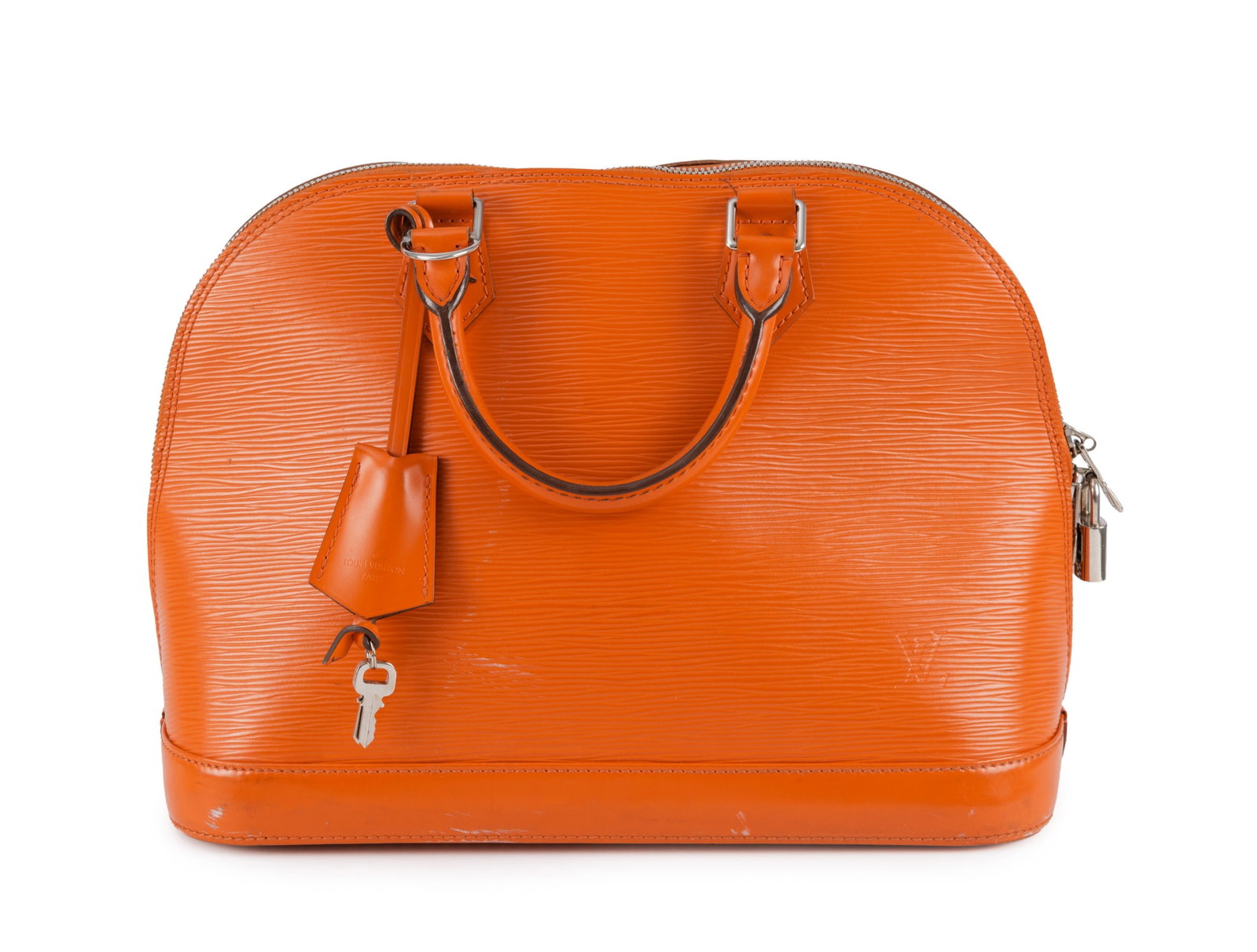 Louis Vuitton, sac Alma en cuir épi orange, bouclerie de couleur argent, tirette et clochette a - 2