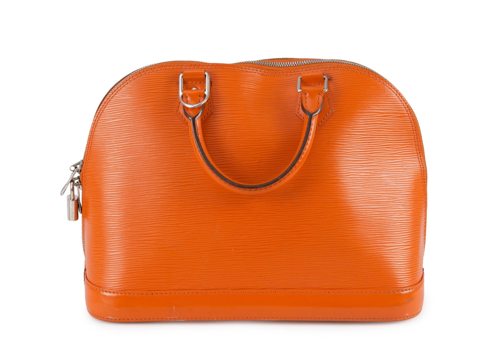 Louis Vuitton, sac Alma en cuir épi orange, bouclerie de couleur argent, tirette et clochette a - 3