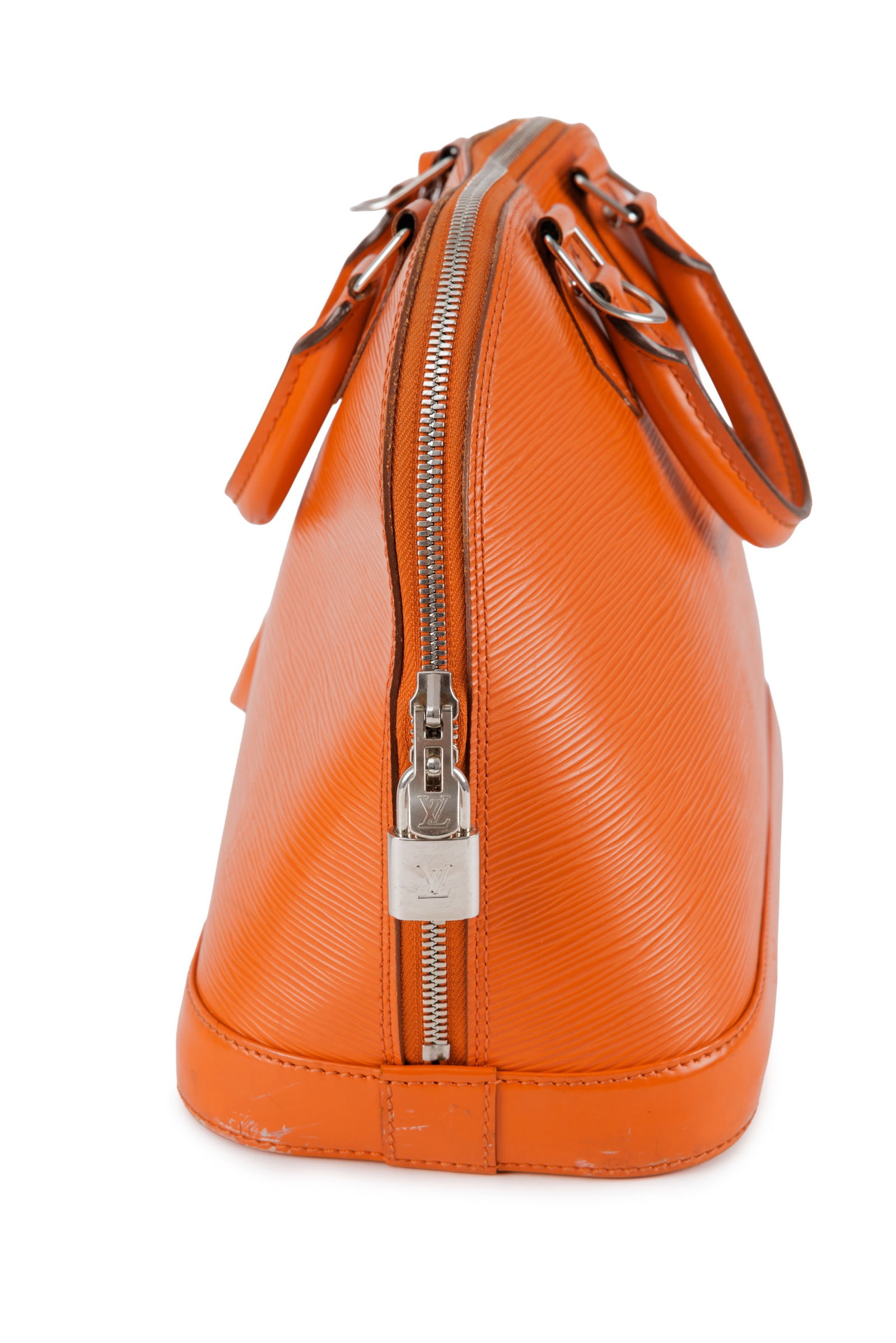 Louis Vuitton, sac Alma en cuir épi orange, bouclerie de couleur argent, tirette et clochette a - 4