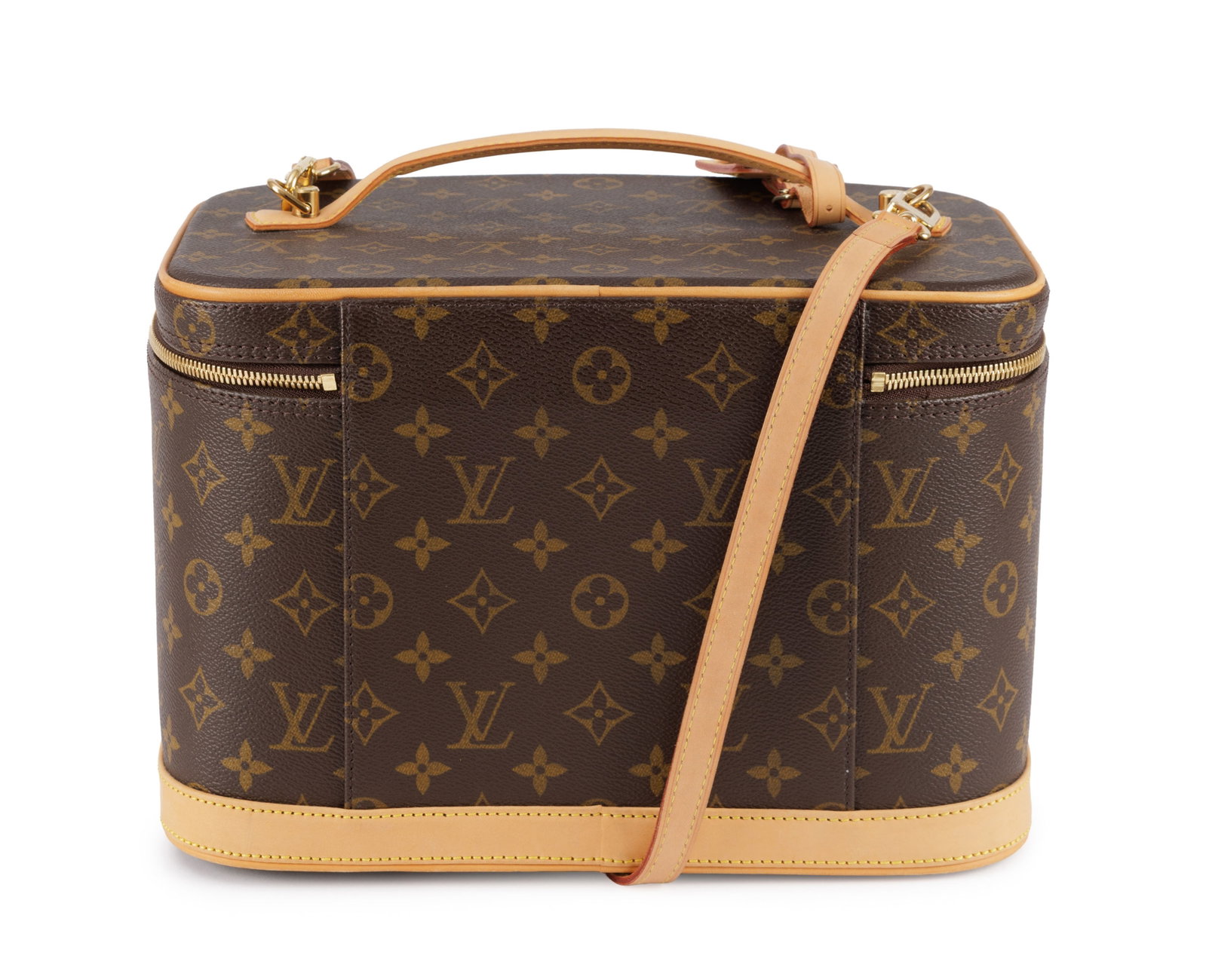 Louis Vuitton, vanity Nice en toile enduite Monogram et cuir naturel, poignée sur le dessus, av - 3