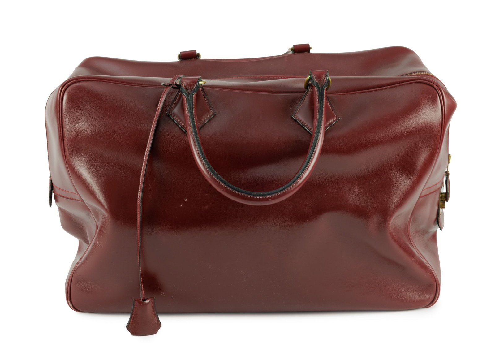 Hermès, sac Plume 45 vintage de voyage en cuir de box bordeaux, fermoir avec serrure et clefs,  (1 of 4)