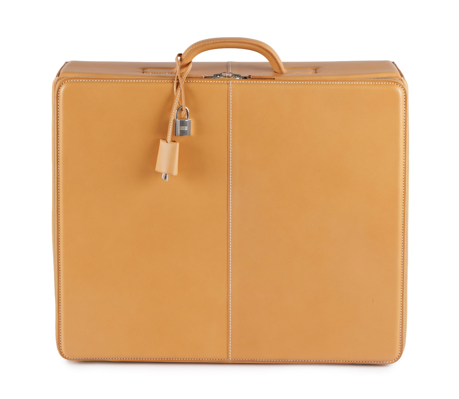 Hermès, mallette Yale Light en cuir lisse vachette naturel, année 2005, tirette et clochet: Hermès, mallette Yale Light en cuir lisse vachette naturel, année 2005, tirette et clochette avec 2 clefs et cadenas, housse, boîte, 35,5x42x13 cm Condition Excellent état comme