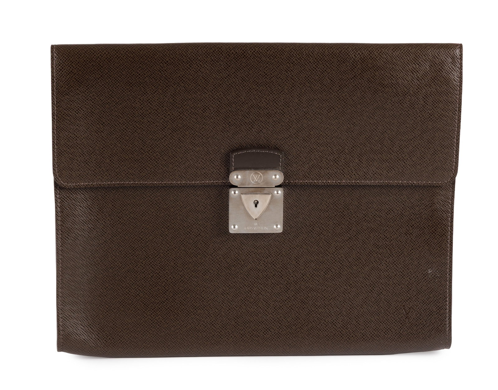 Louis Vuitton, porte-documents en cuir taïga marron, avec 2 clefs, housse, 27x35 cm: Louis Vuitton, porte-documents en cuir taïga marron, avec 2 clefs, housse, 27x35 cm