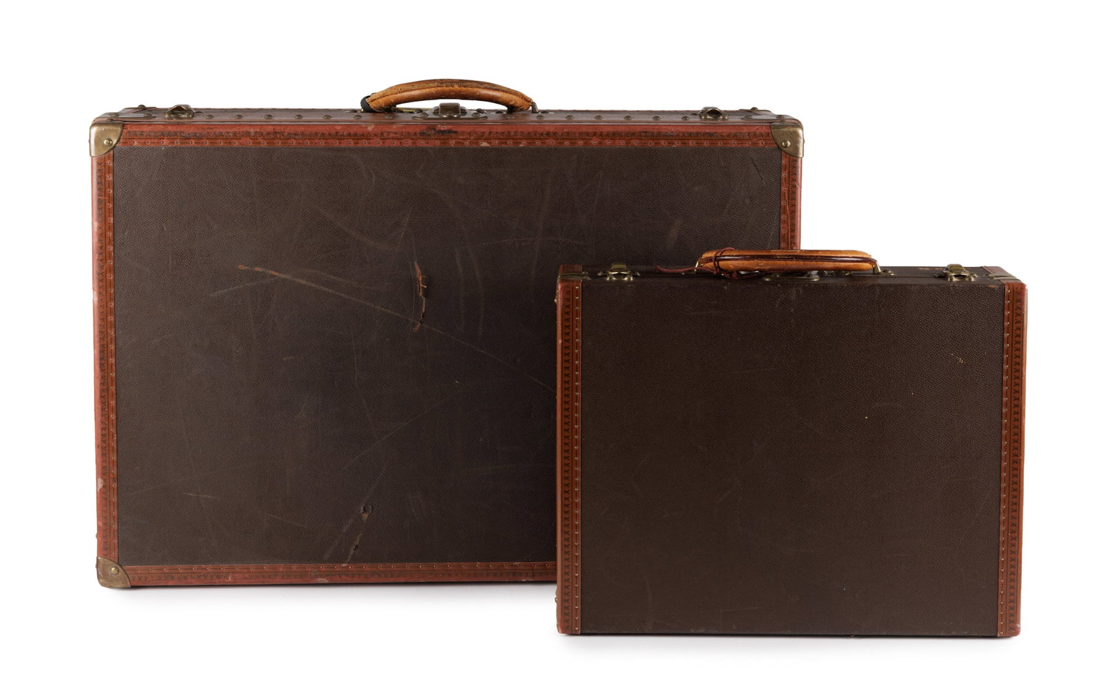 Louis Vuitton, 1 grande valise Alzer et 1 mallette Président en toile enduite marron, corni - 2