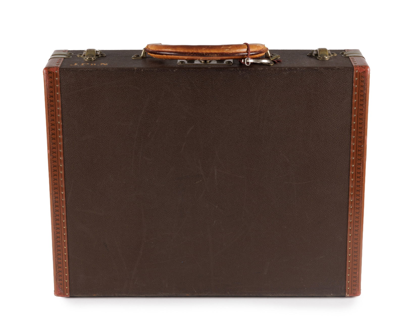 Louis Vuitton, 1 grande valise Alzer et 1 mallette Président en toile enduite marron, corni - 8