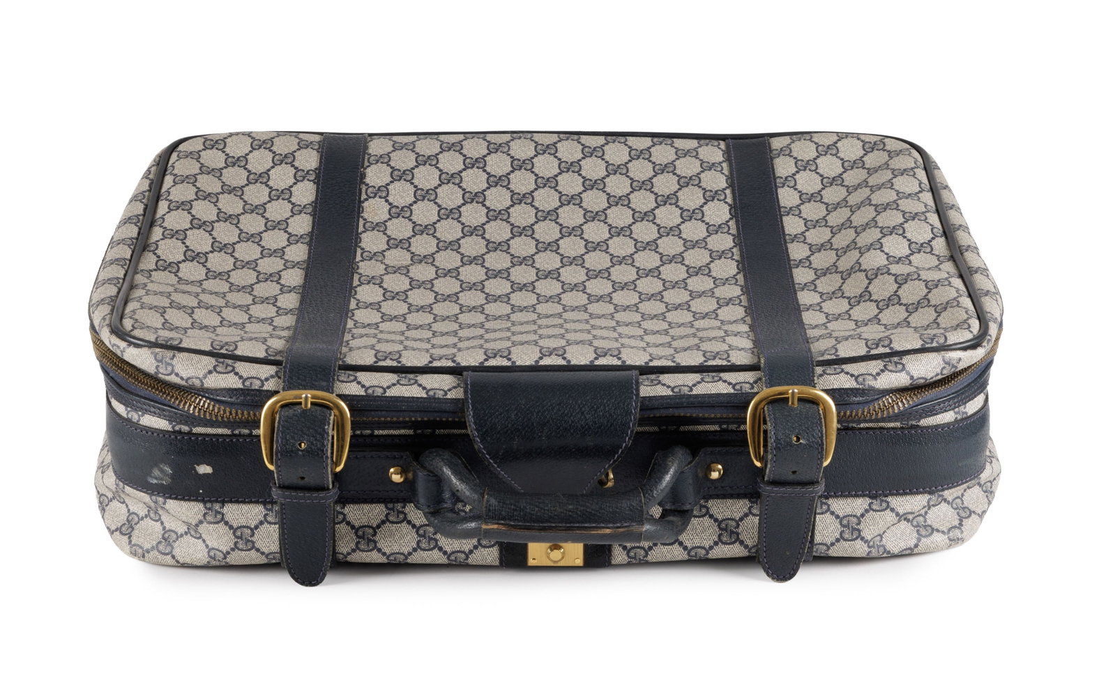 Gucci, valise souple en toile enduite Guccissma et cuir bleu marine, 33x50 cm - 2
