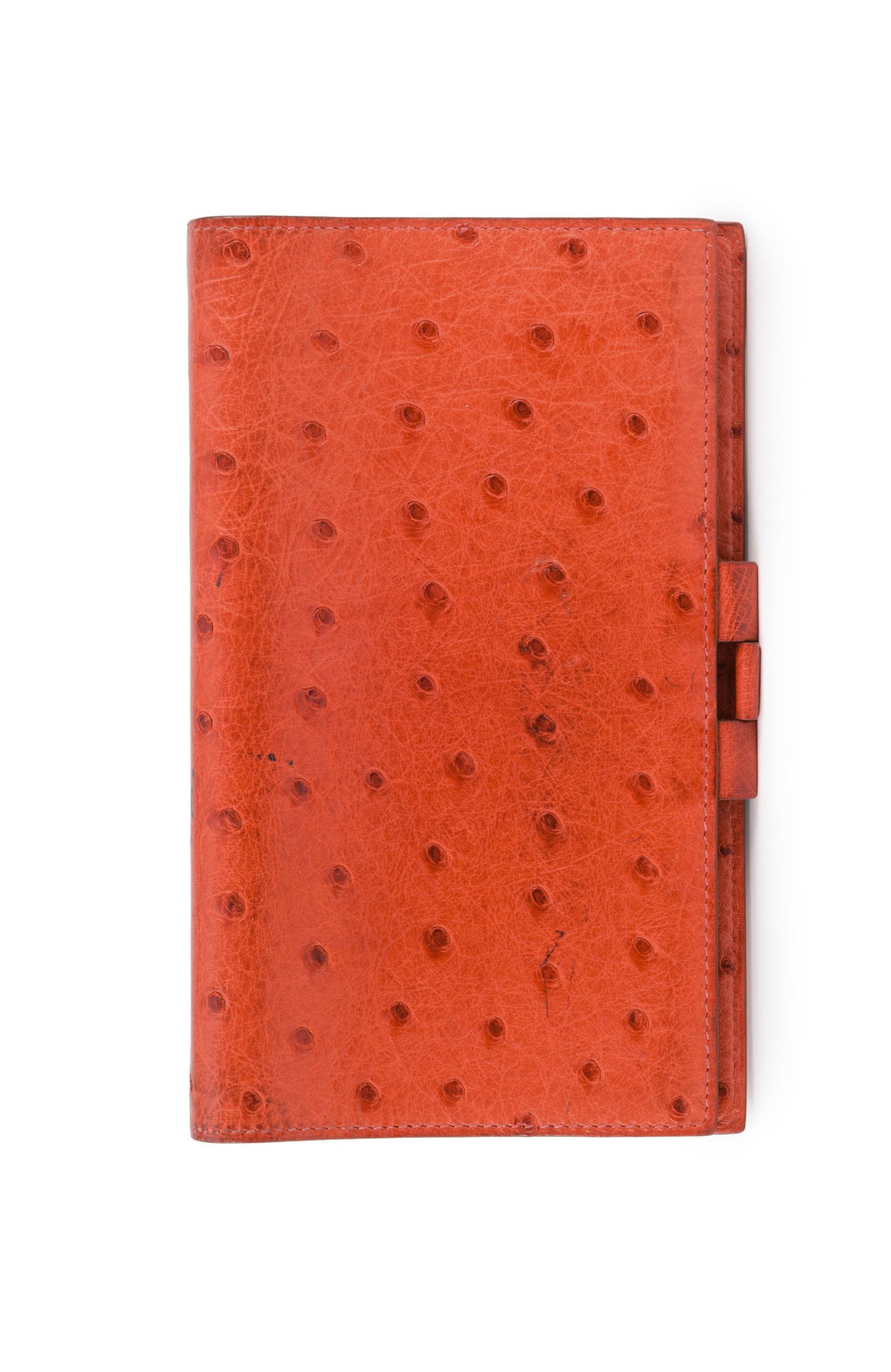 Hermès, petit porte-documents en cuir d'autruche rouge, 17x10 cm (1 of 3)