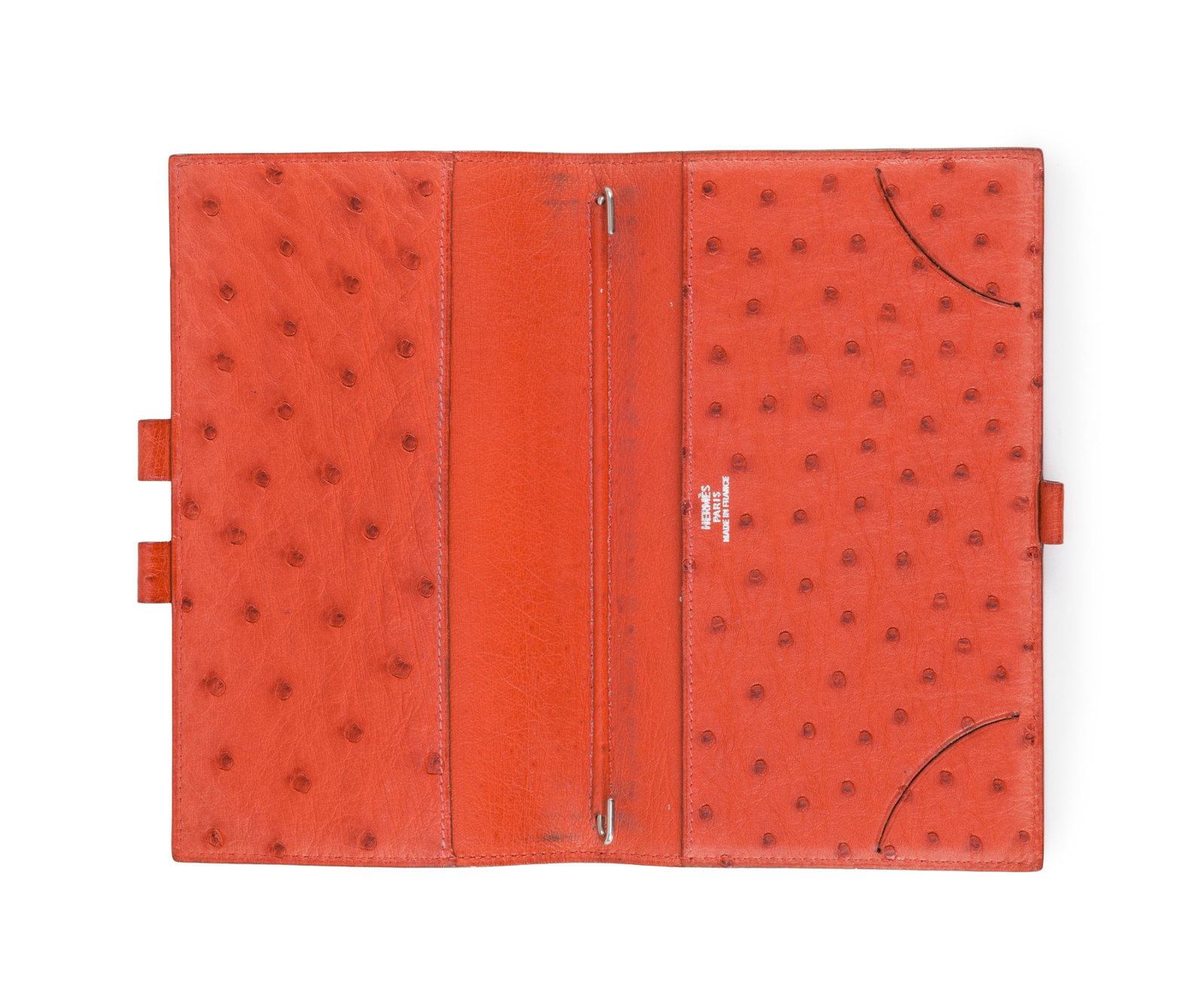 Hermès, petit porte-documents en cuir d'autruche rouge, 17x10 cm - 2