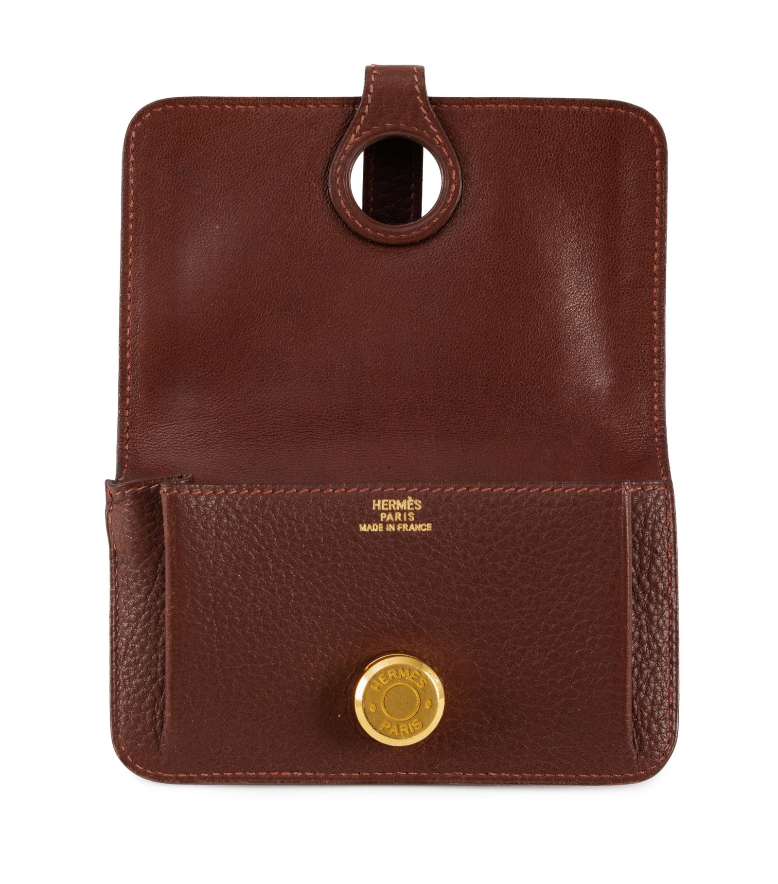Hermès, Dogon porte clefs ou cartes en cuir grainé marron, année 1998, clous de selle - 2