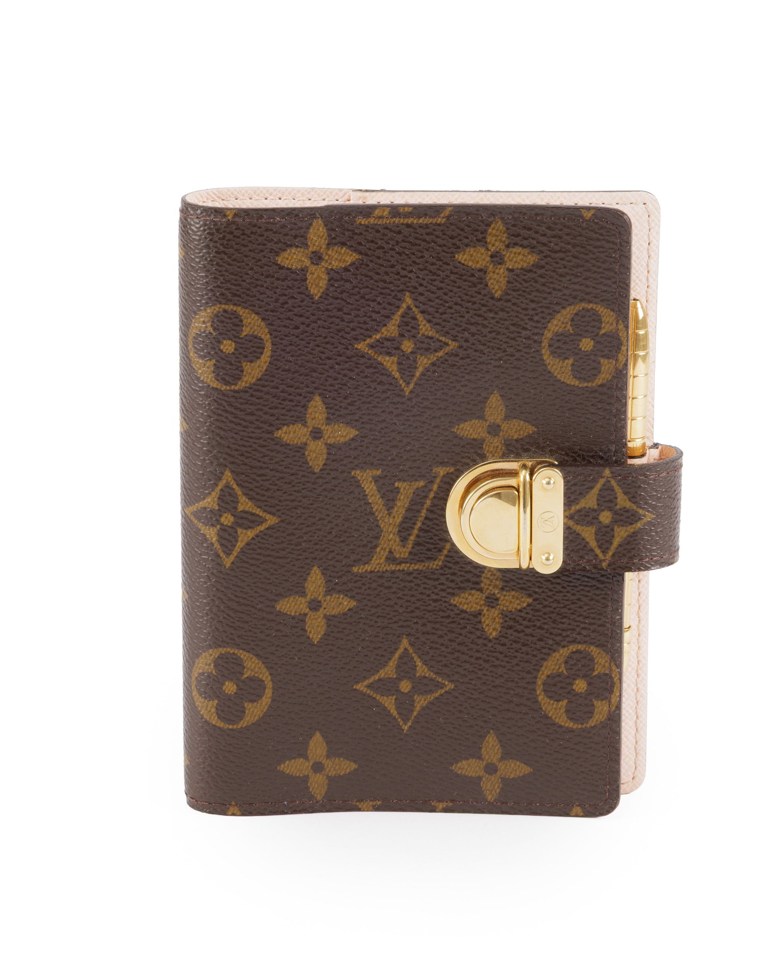 Louis Vuitton, porte agenda en toile enduite Monogram et crayon en métal doré Vuitton, int (1 of 4)