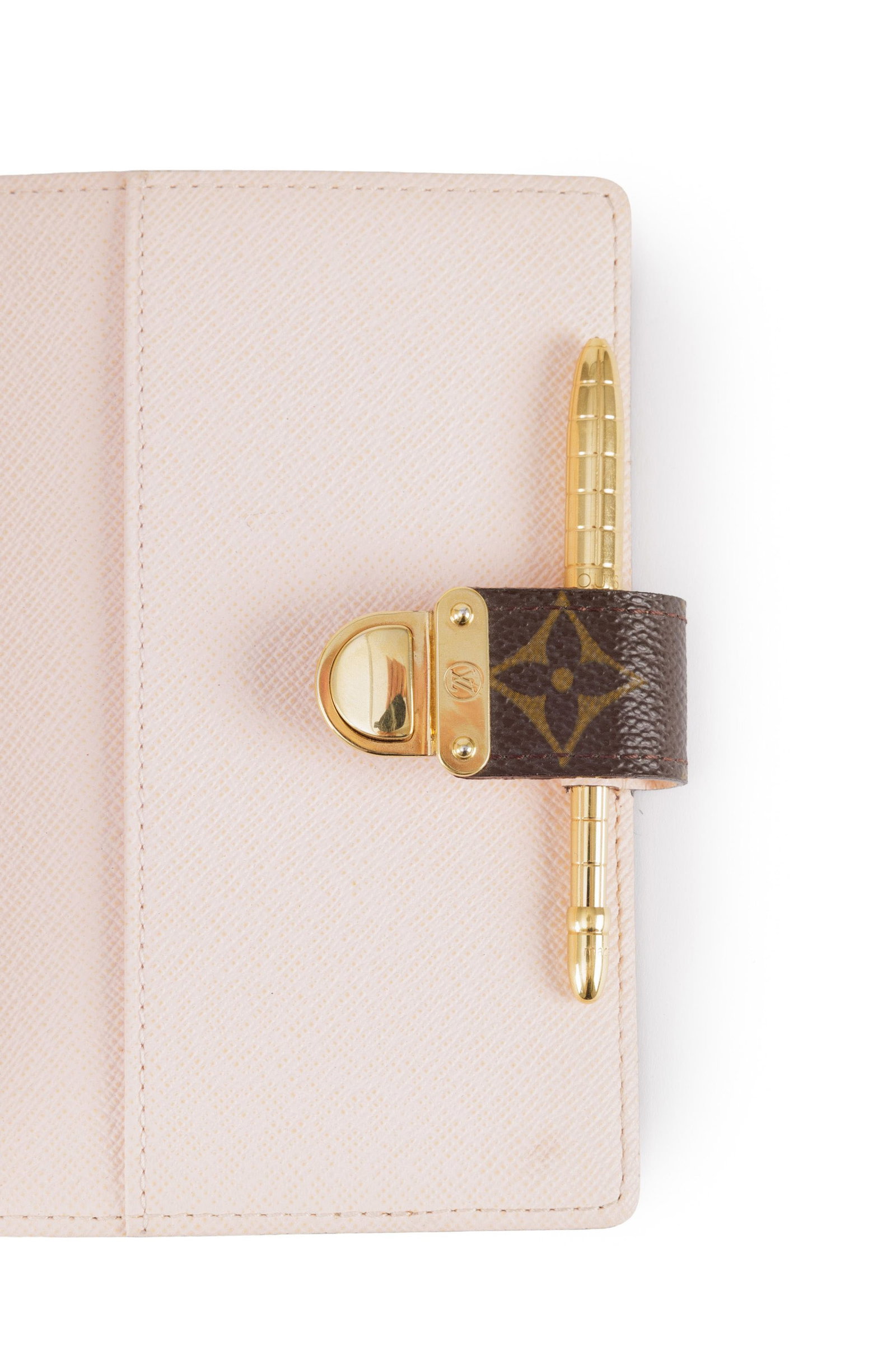 Louis Vuitton, porte agenda en toile enduite Monogram et crayon en métal doré Vuitton, int - 3