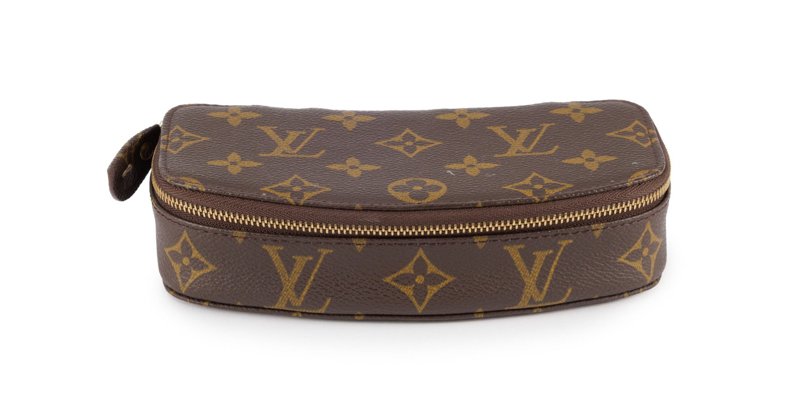 Louis Vuitton, porte bijoux Monte Carlo en toile enduite Monogram, intérieur en alcantara beige: Louis Vuitton, porte bijoux Monte Carlo en toile enduite Monogram, intérieur en alcantara beige, 4x9x17 cm Condition Très bon état de conservation Quelques petites taches blanches su