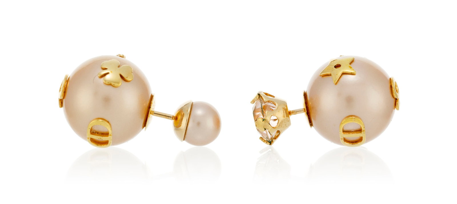 Christian Dior, clous d’oreilles Tribale en simili perles roses et un cristal rose, finitions  - 2