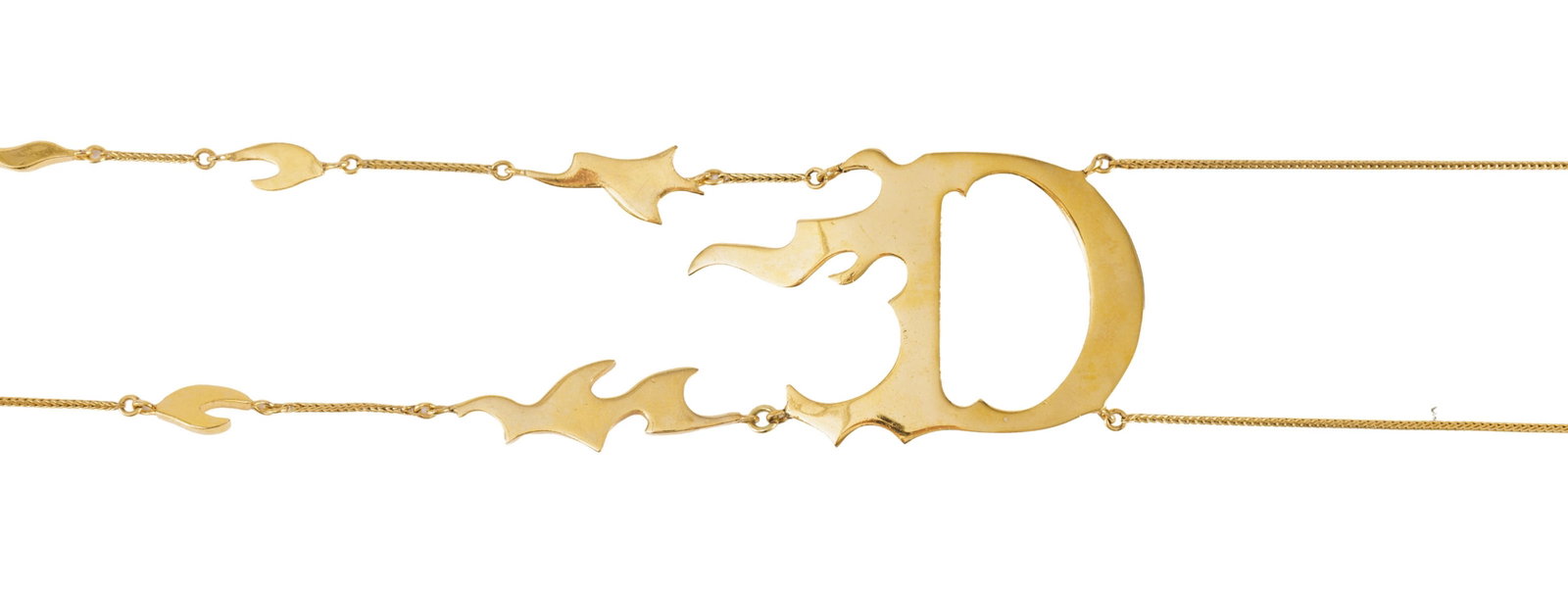 Christian Dior, tour du cou collier Fire en métal doré, 'D' en flames par John Galliano, l - 2
