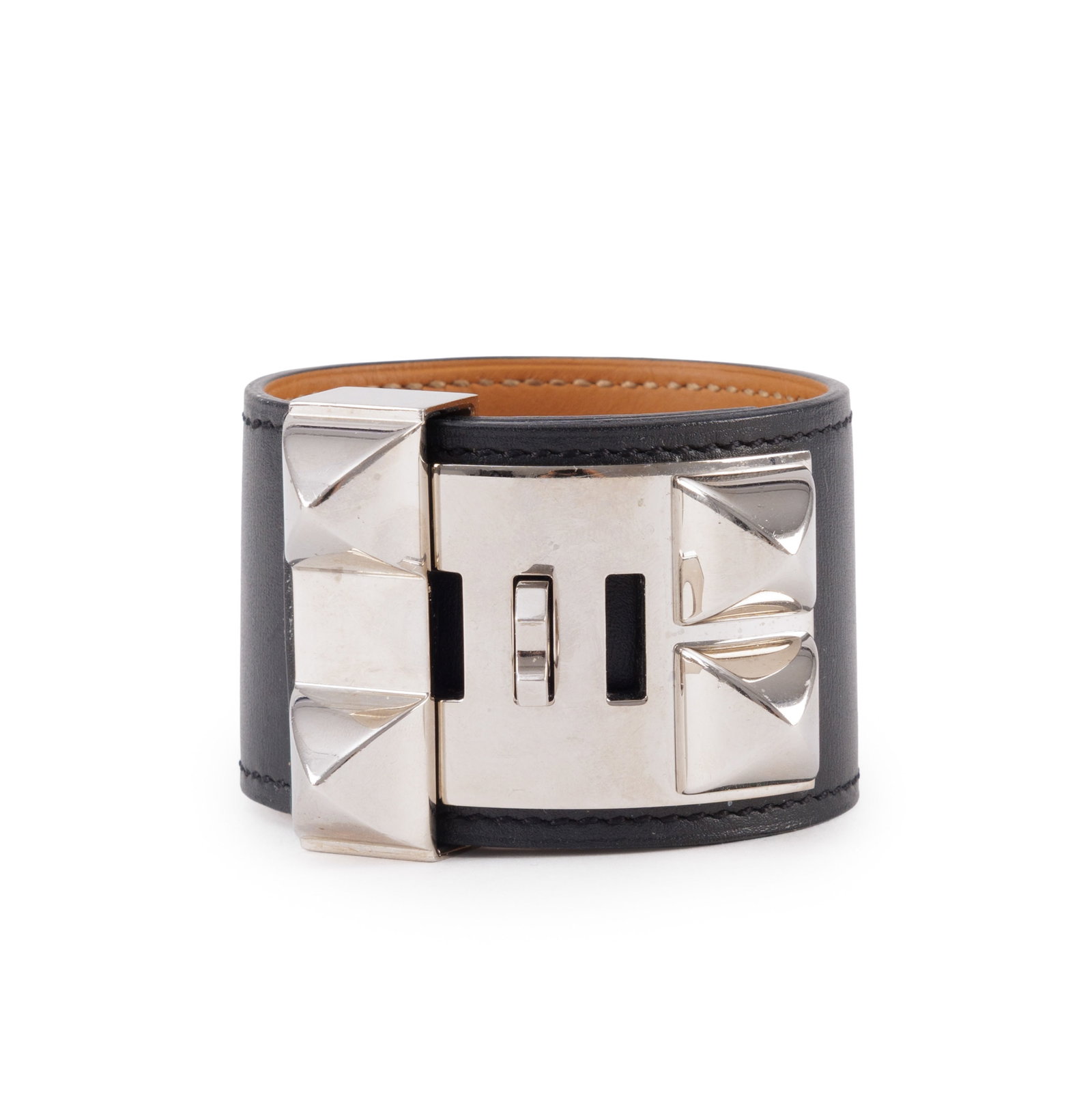 Hermès, bracelet Médor en cuir noir et métal palladium, année 2014, taille S - 2