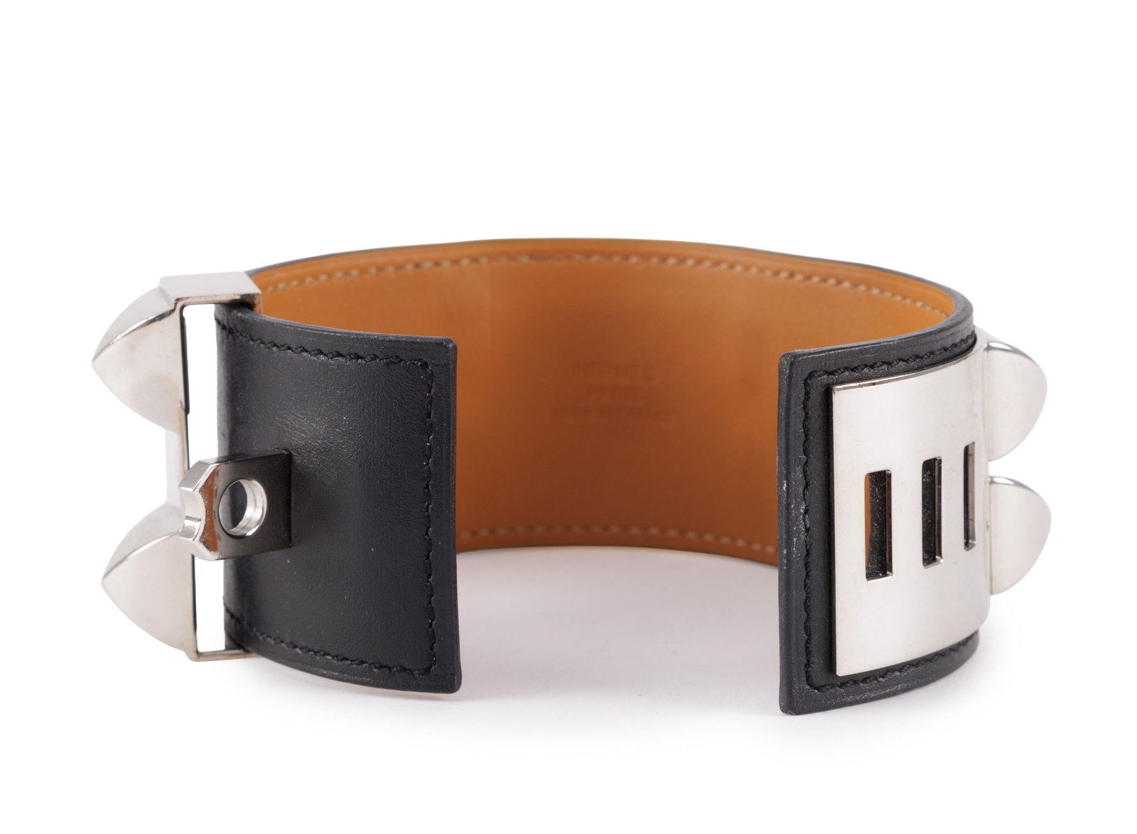 Hermès, bracelet Médor en cuir noir et métal palladium, année 2014, taille S - 3