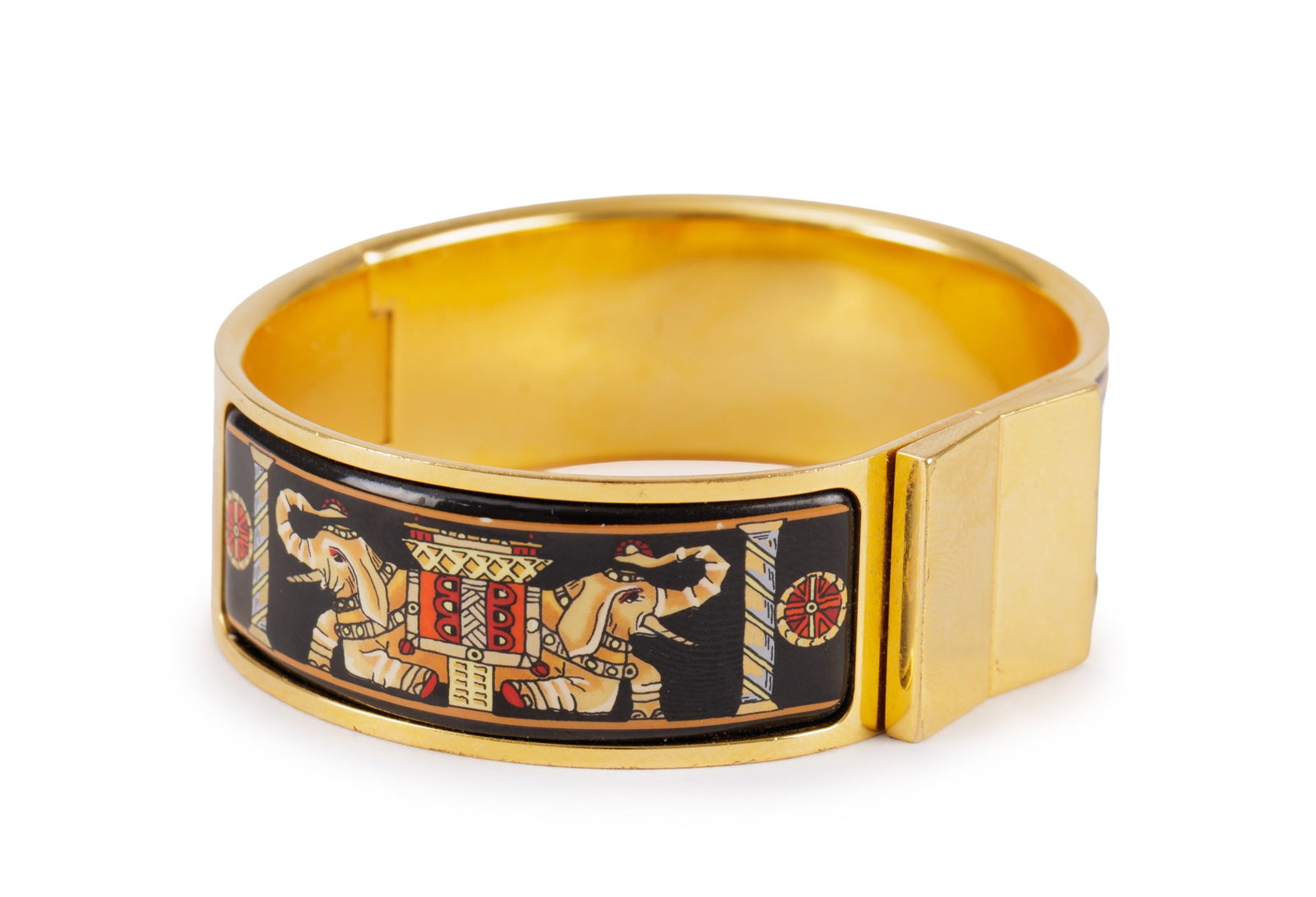 Hermès, bracelet Loquet en métal doré émaillé éléphants avec poch - 2