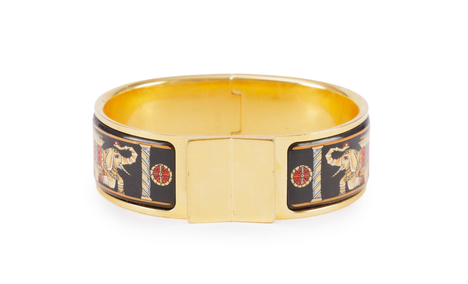 Hermès, bracelet Loquet en métal doré émaillé éléphants avec poch - 3