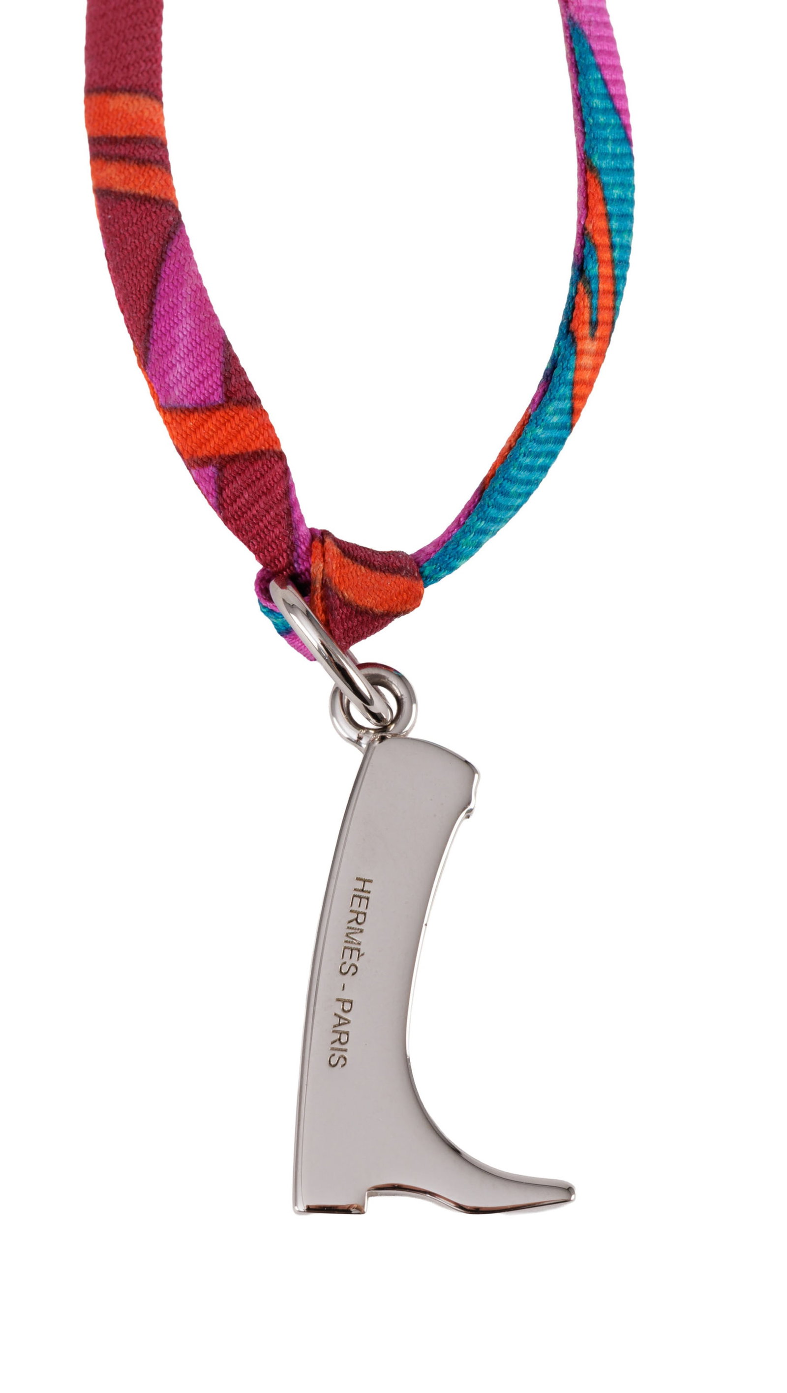 Hermès, collier Petit H botte d'équitation, cordon multicolore, pochette, boîte - 3