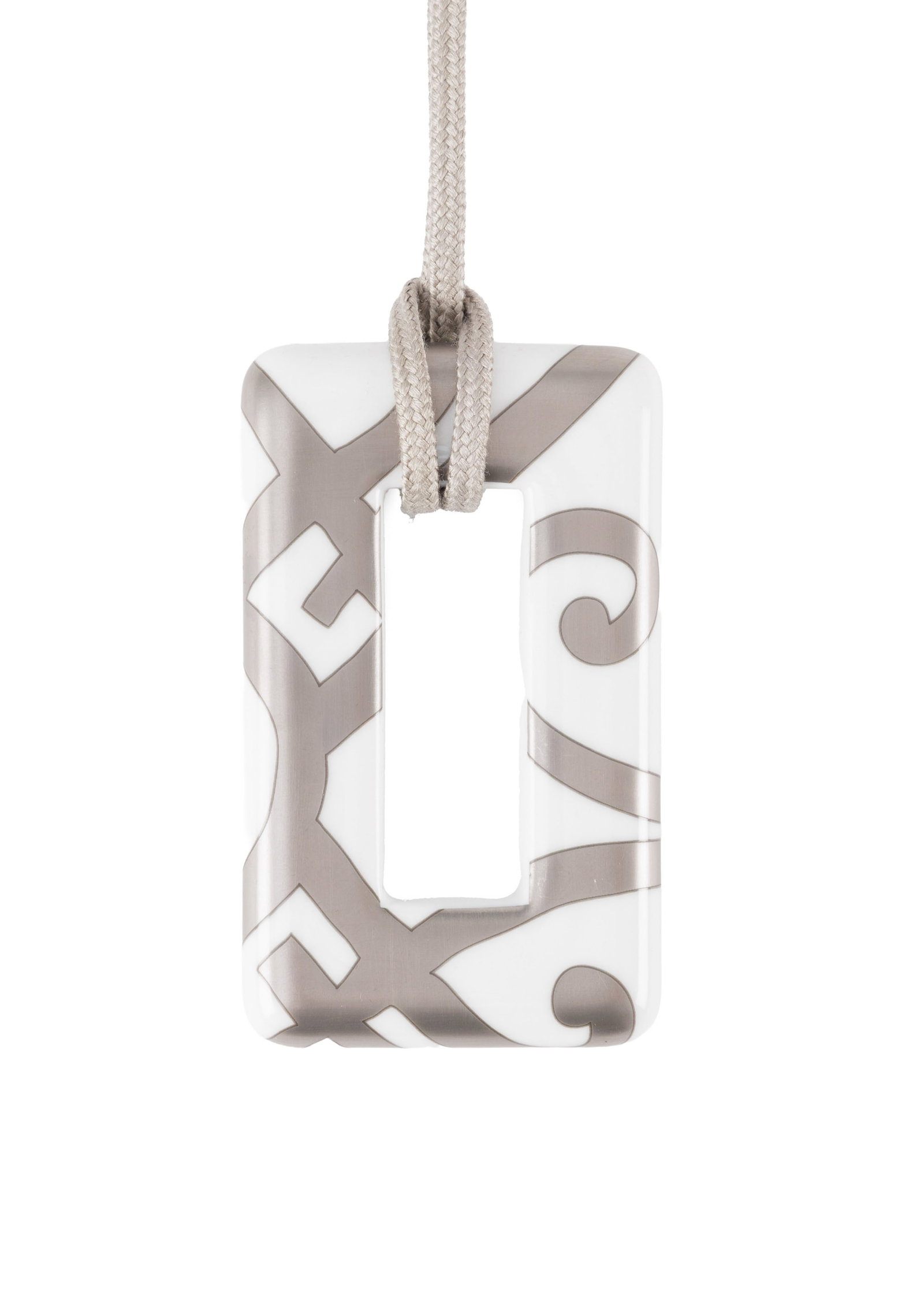 Hermès, pendentif céramique blanc imprimé étoupe, sur un cordon couleur éto (1 of 2)