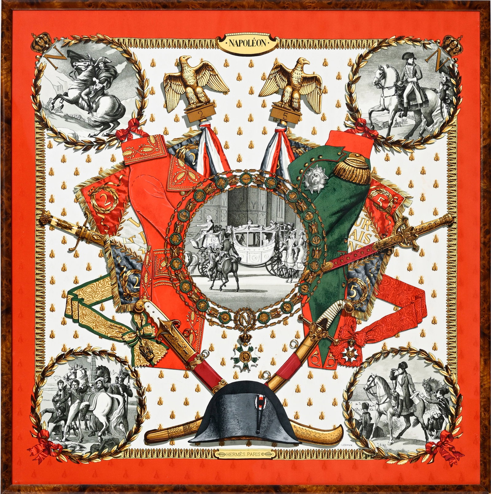 Hermès, carré sous cadre en twill de soie imprimé, Napoléon, 90x90 cm: Hermès, carré sous cadre en twill de soie imprimé, Napoléon, 90x90 cm