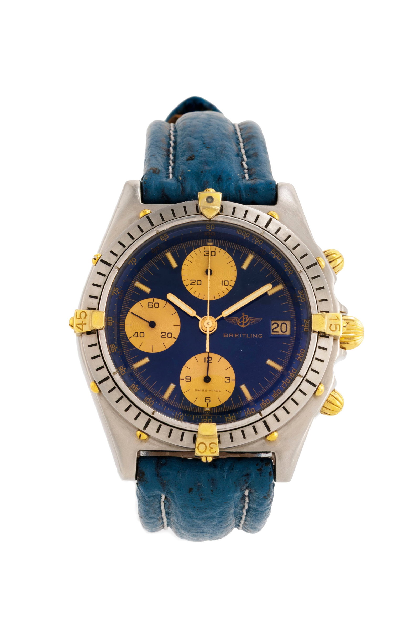 Breitling, Chronomat, réf. 81.950, montre chronographe en acier et or Mouvement: cal. Valjou: Breitling, Chronomat, réf. 81.950, montre chronographe en acier et or Mouvement: cal. Valjoux 7750, automatique, 17 rubis Boîtier: n°52960, diam. 40 mm, lunette tournante