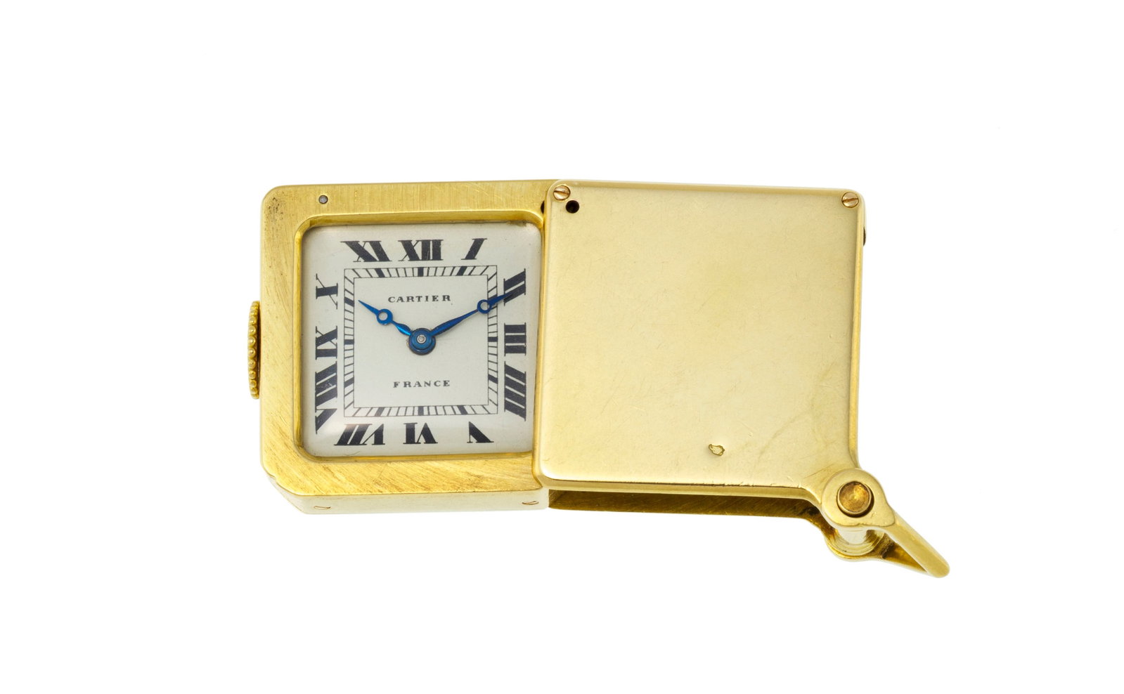 Cartier, montre pendentif en or 750, années 1940-50 Mouvement: mécanique, 15 rubis, n: Cartier, montre pendentif en or 750, années 1940-50 Mouvement: mécanique, 15 rubis, n°432289 Boîtier: n°24119/05781/432289, larg. 23 mm Signature Cartier: cadran Signature