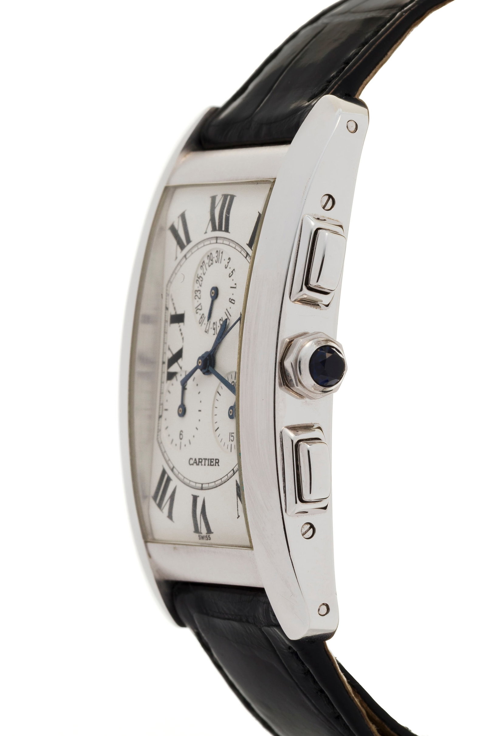 Cartier, Tank Américaine, réf. 2312, montre chronographe en or gris 750 Mouvement: cal.  - 2
